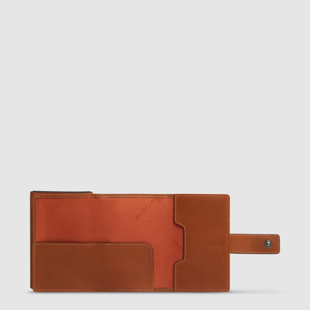 Automatic flap cardholder in leather and recycled fabric with RFID protection PIQUADRO Orange
