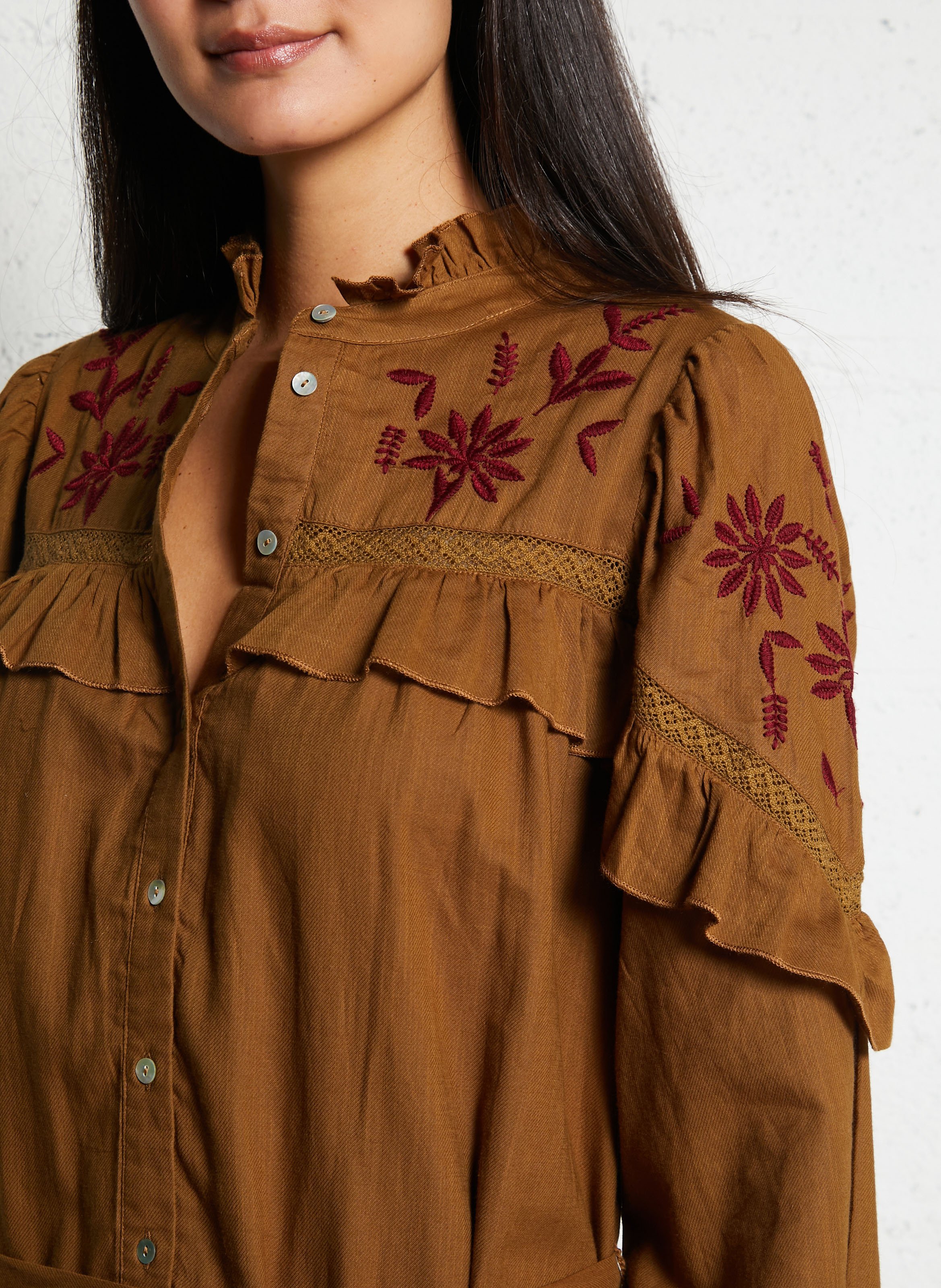 Long round-neck embroidered cotton dress SOPHIE+LUCIE Green