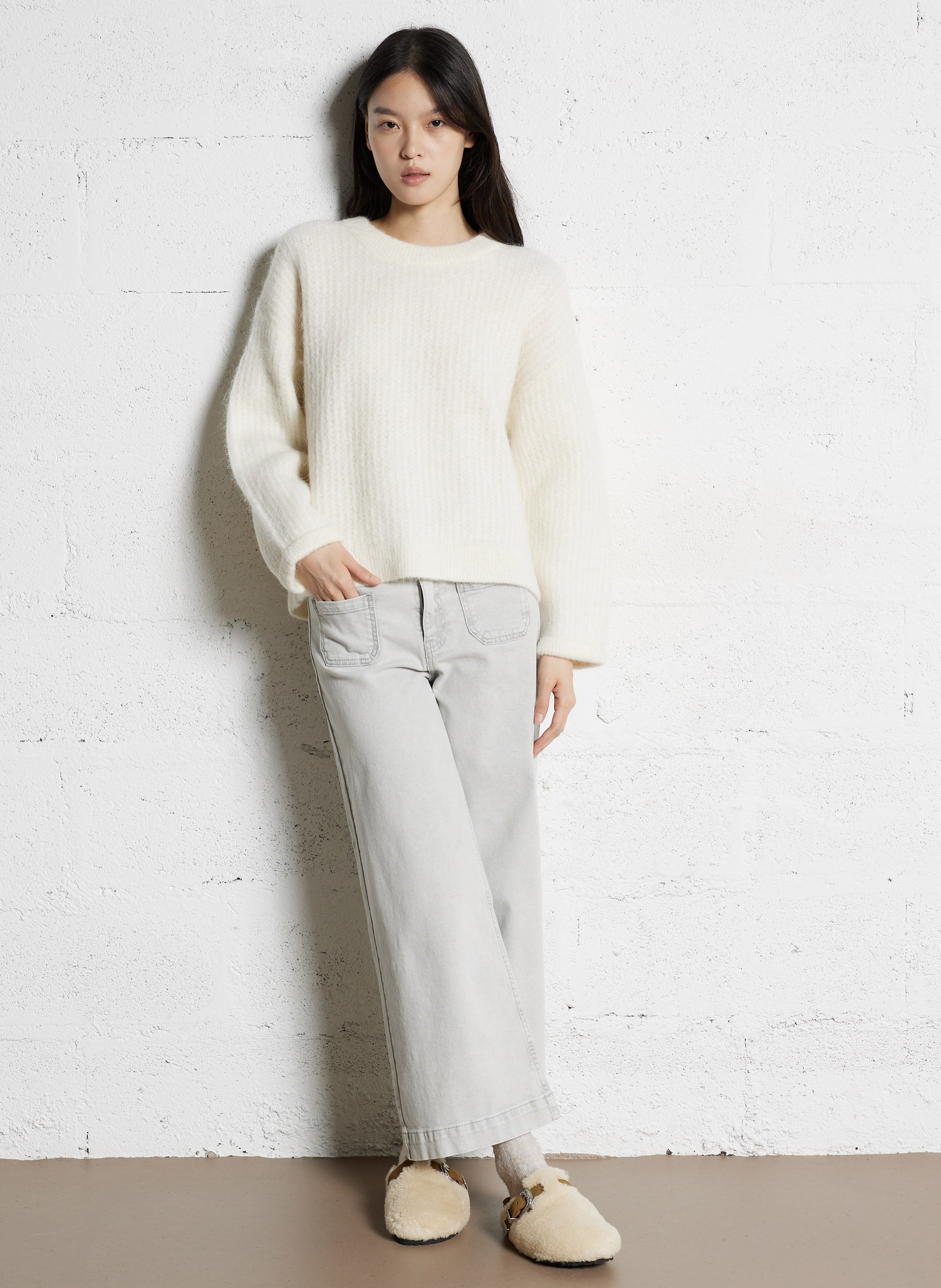 Oversized round neck alpaca blend sweater MAISON 123 White