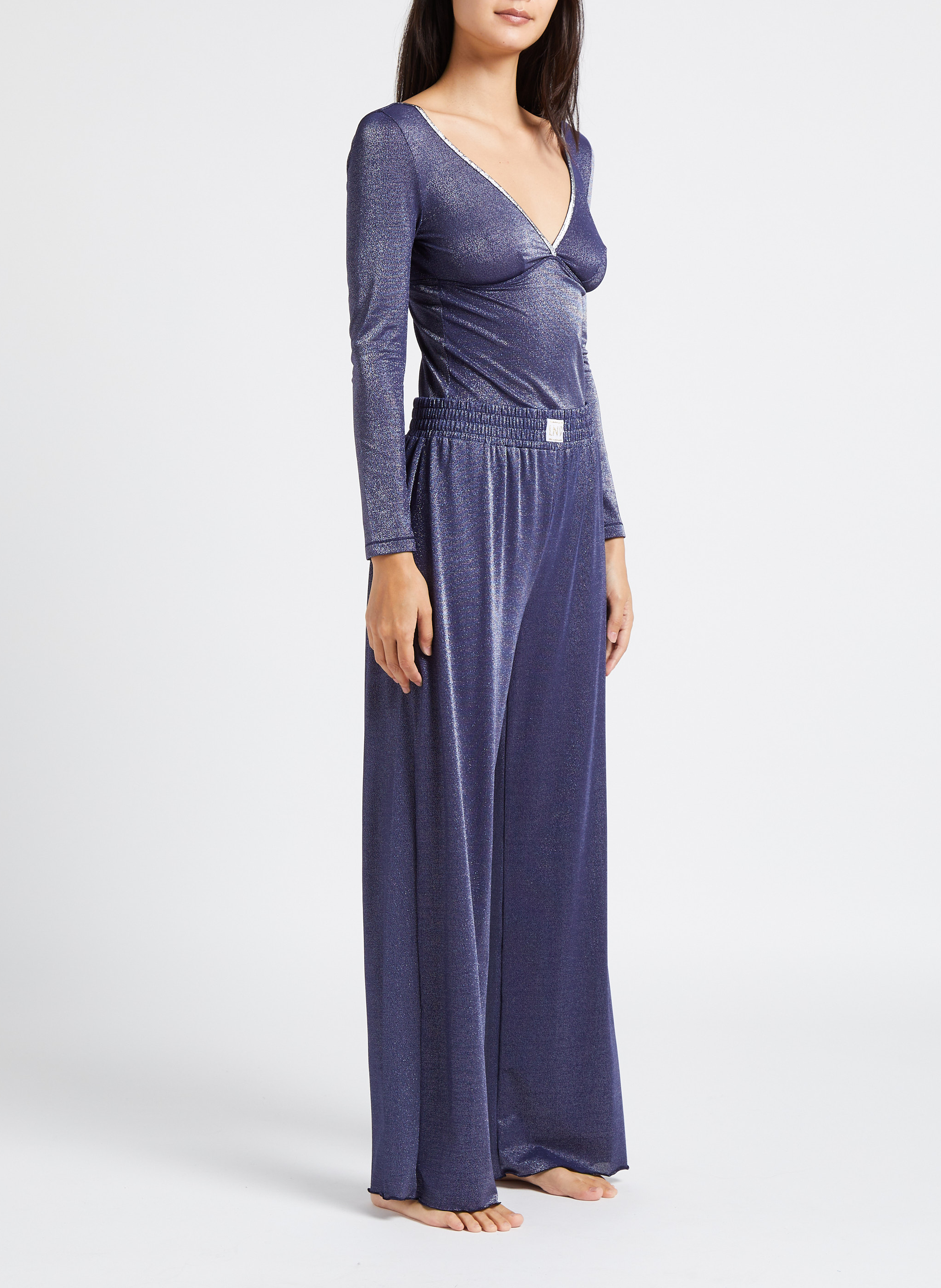 Broek van ribstof met hoge taille LA NOUVELLE Blauw