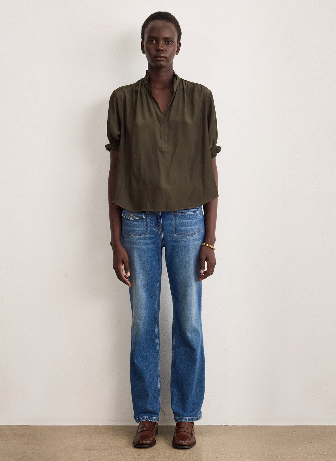 Blouse droite col V PABLO Vert