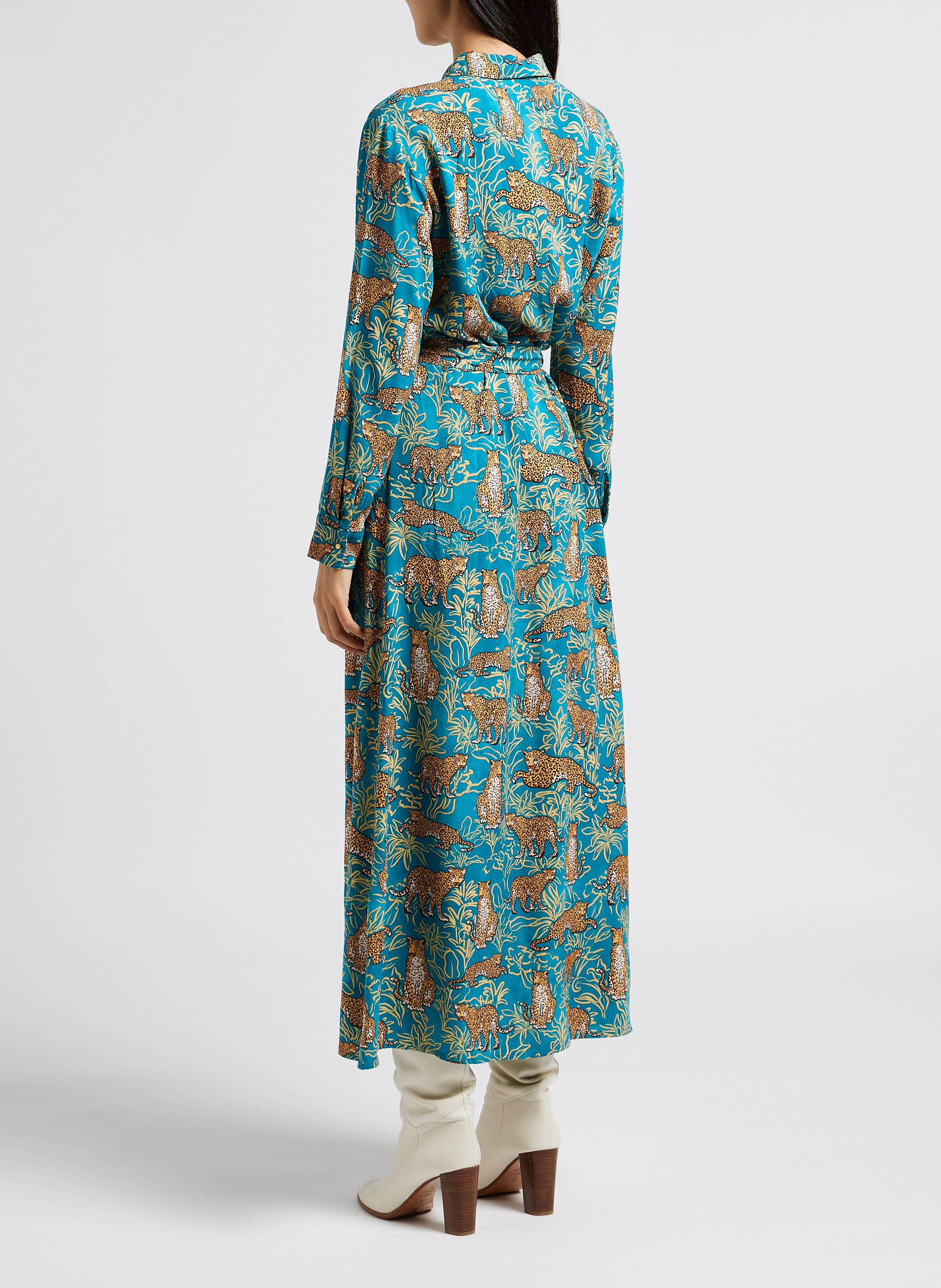 Robe longue et fluide à imprimé animalier GRACE ET MILA Vert