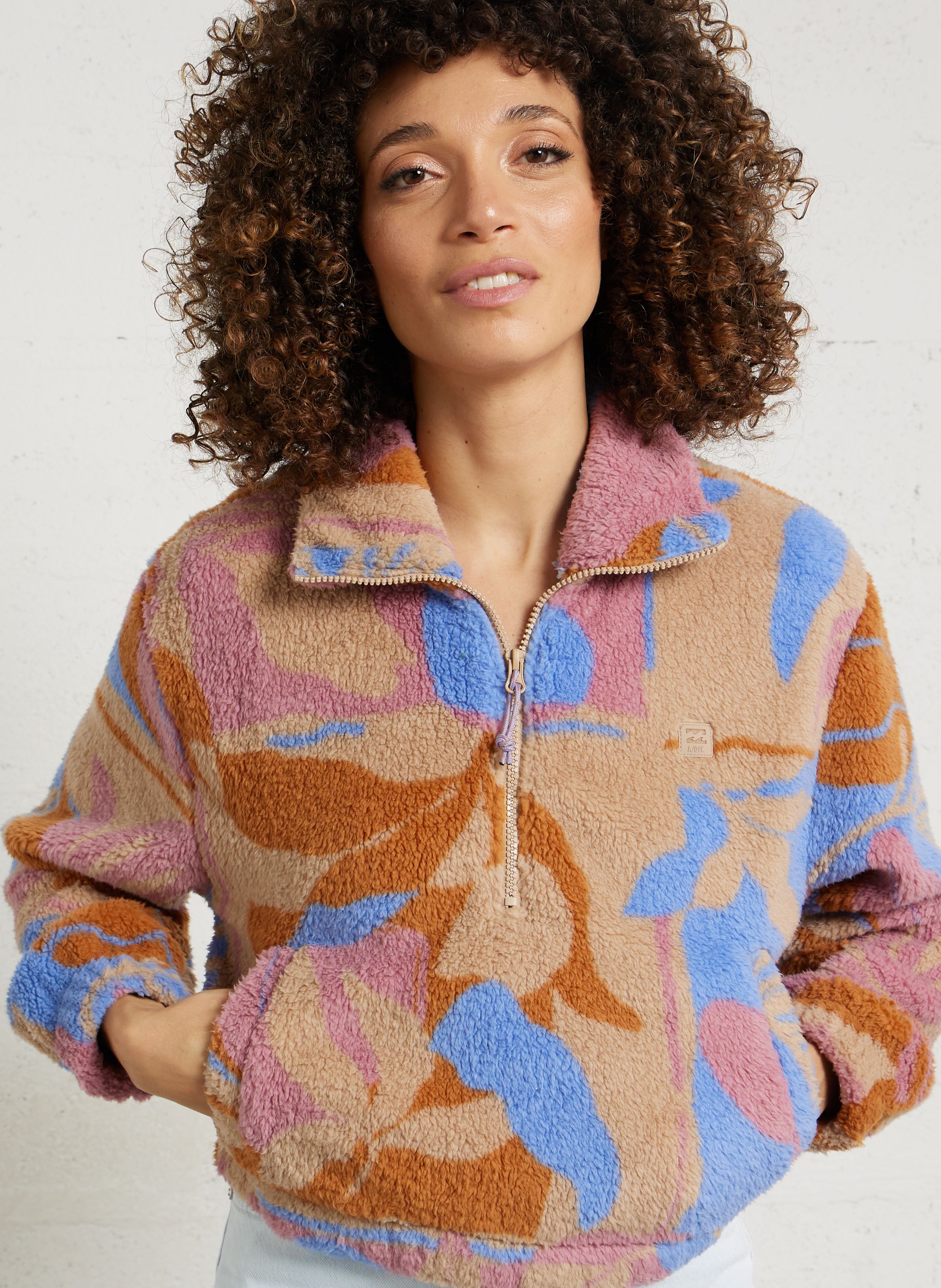 Bedruckter Fleece-Pullover mit halbem Reißverschluss. BILLABONG Mehrfarbig