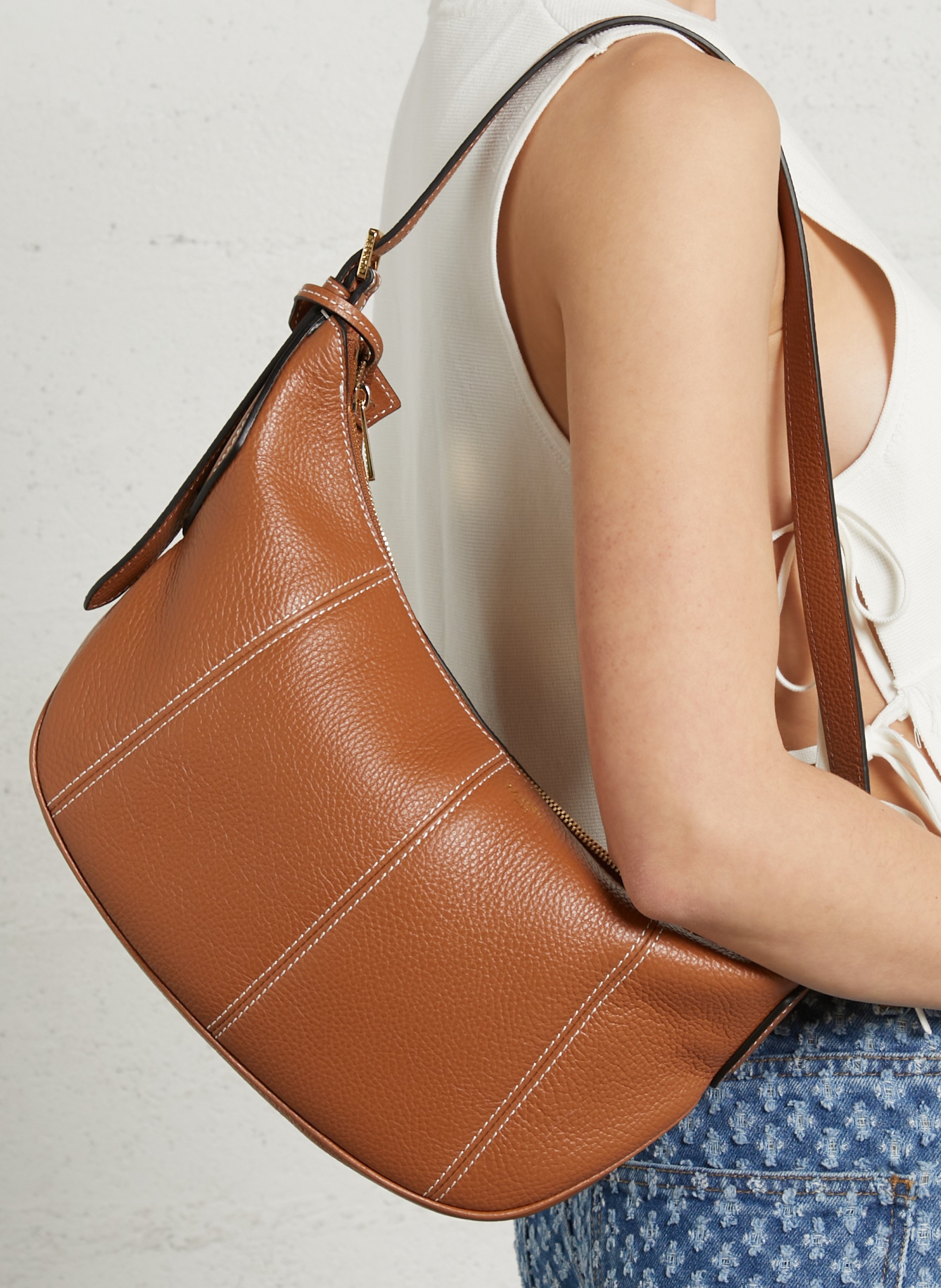 Hobo-Tasche aus Leder, Schultertasche LANCEL Beige