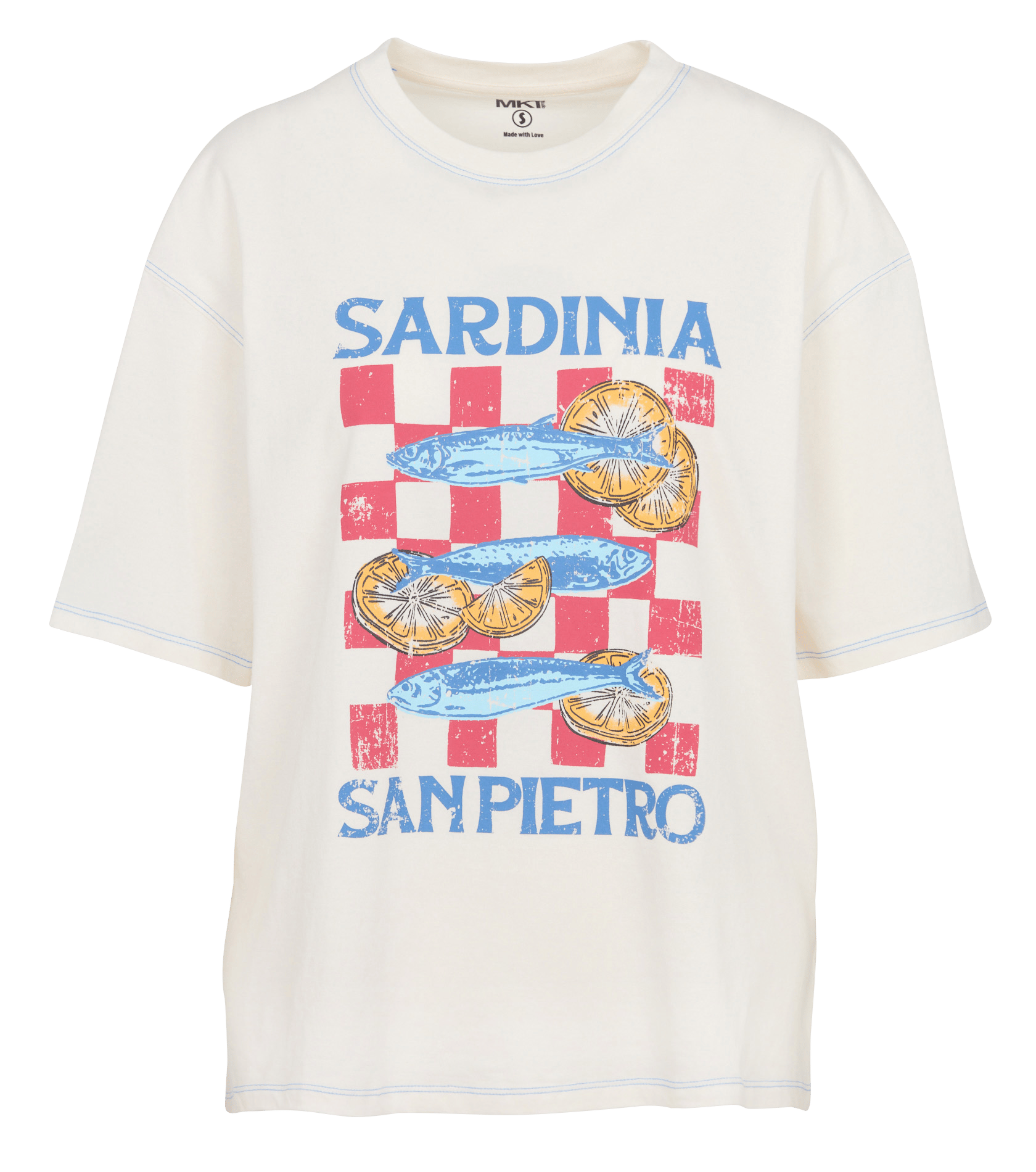 Tee-shirt droit col rond sérigraphié en coton MKT Beige