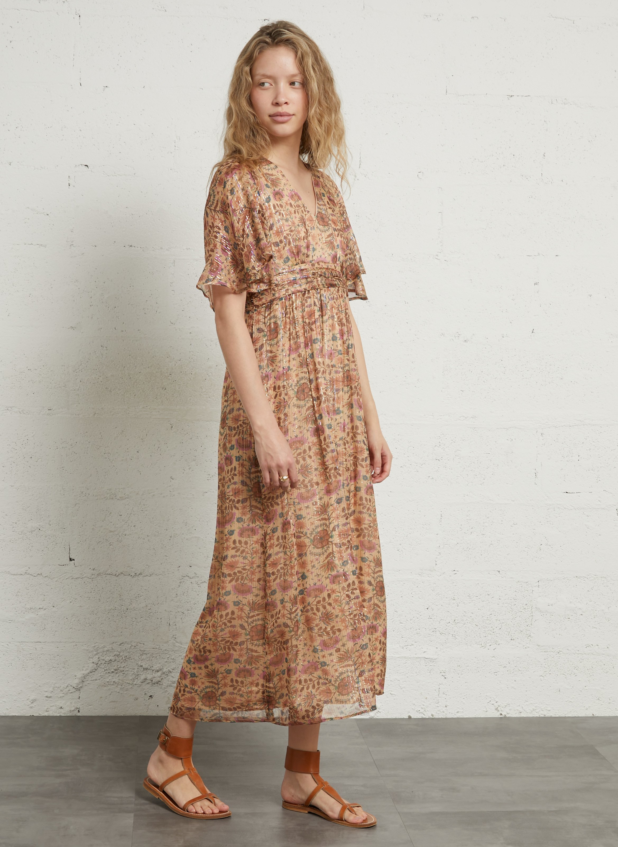 Lange jurk met print MAISON 123 Beige