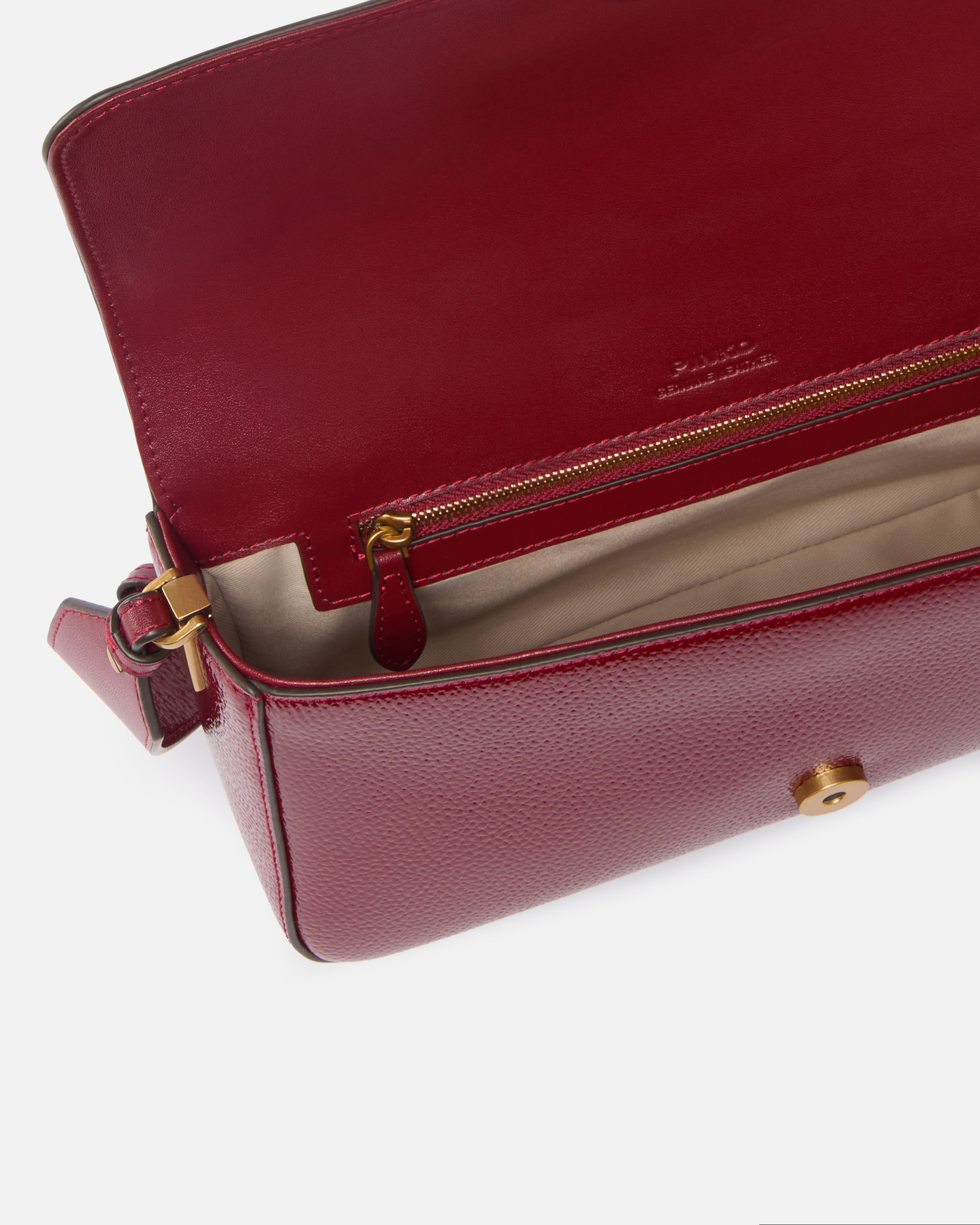 Sac porté épaule moyen love bag one slouchy en cuir foulonné PINKO Rouge