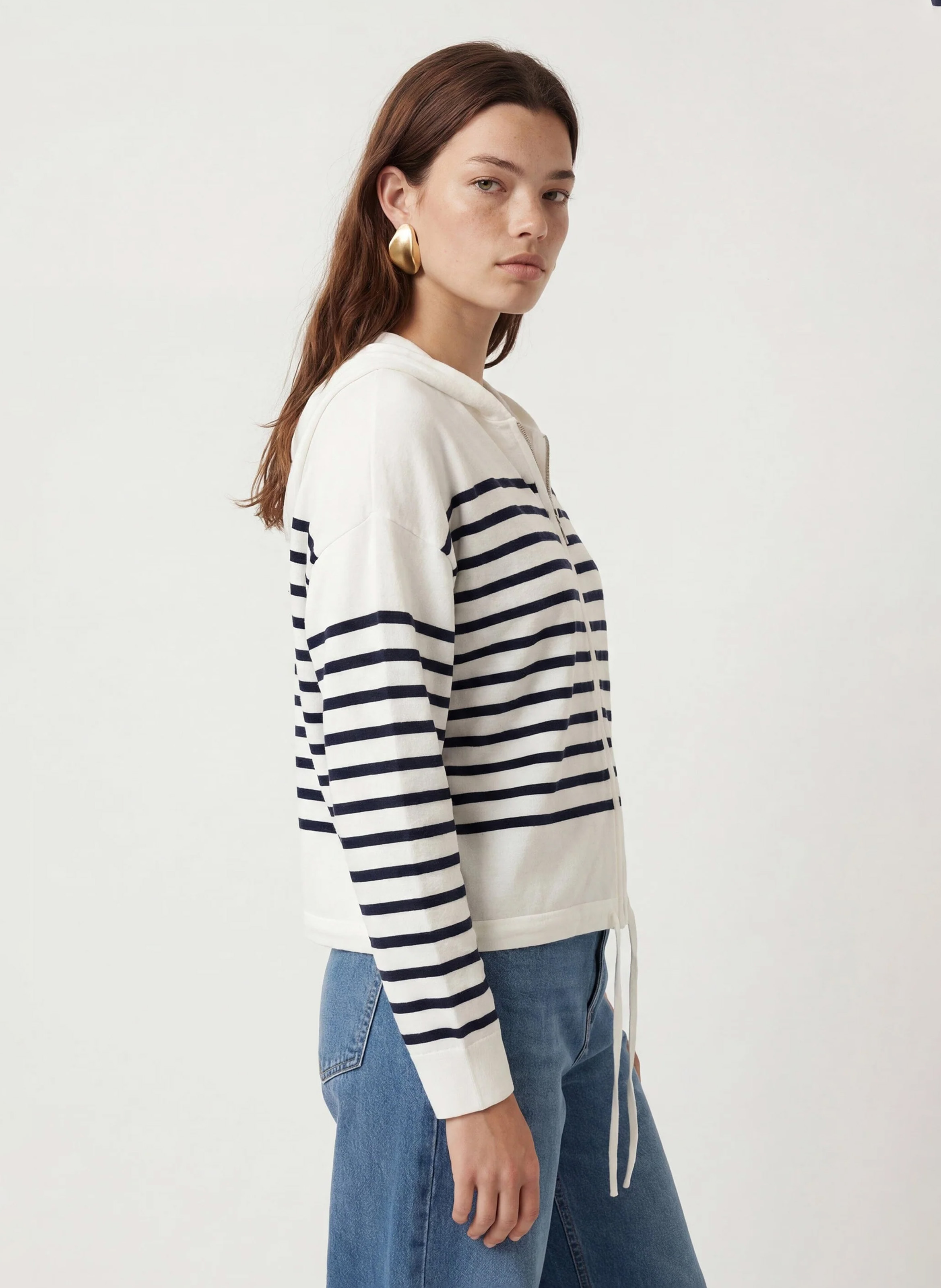 Striped hooded straight vest KOOKAI White