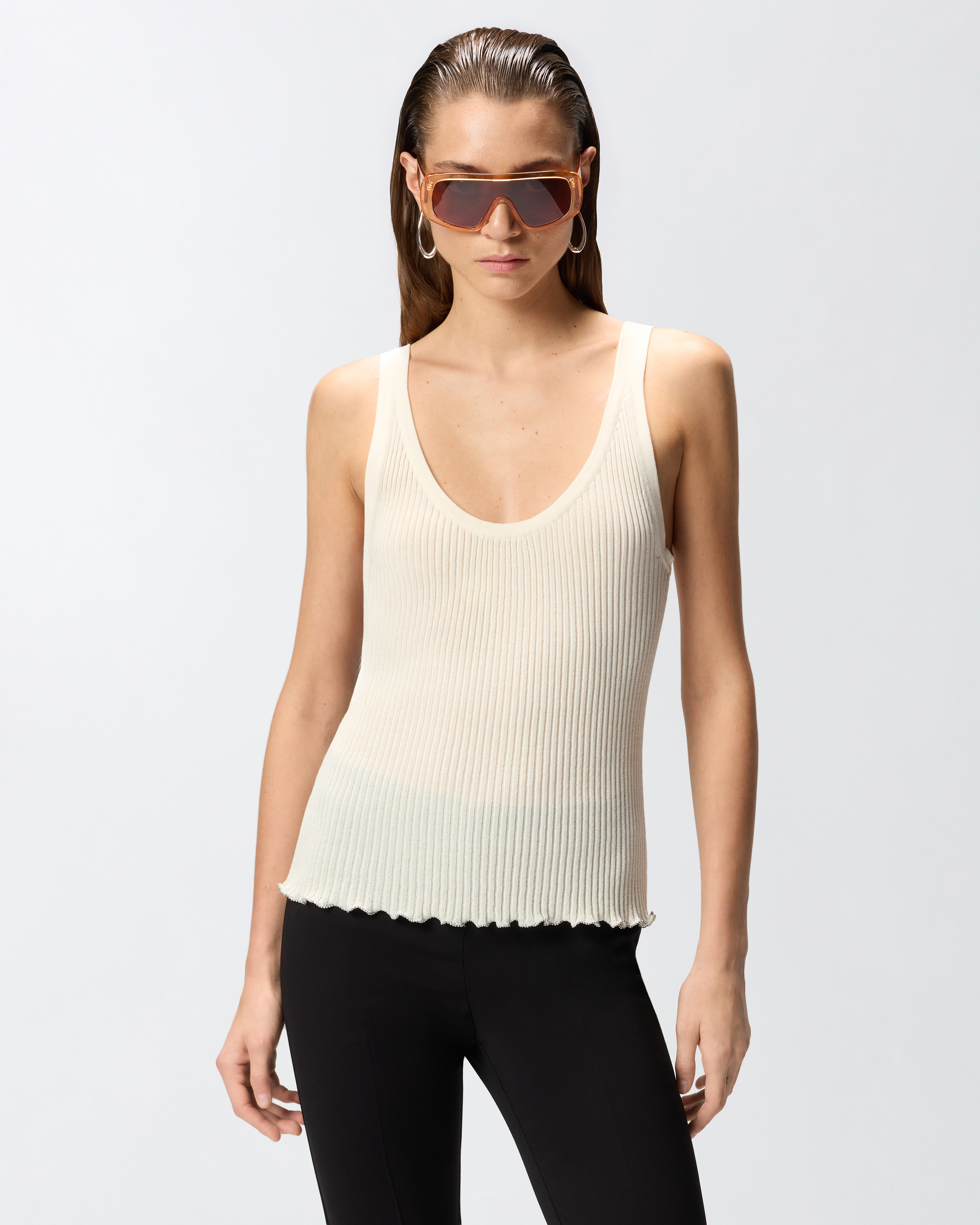 Ribbed logo tank top PINKO
