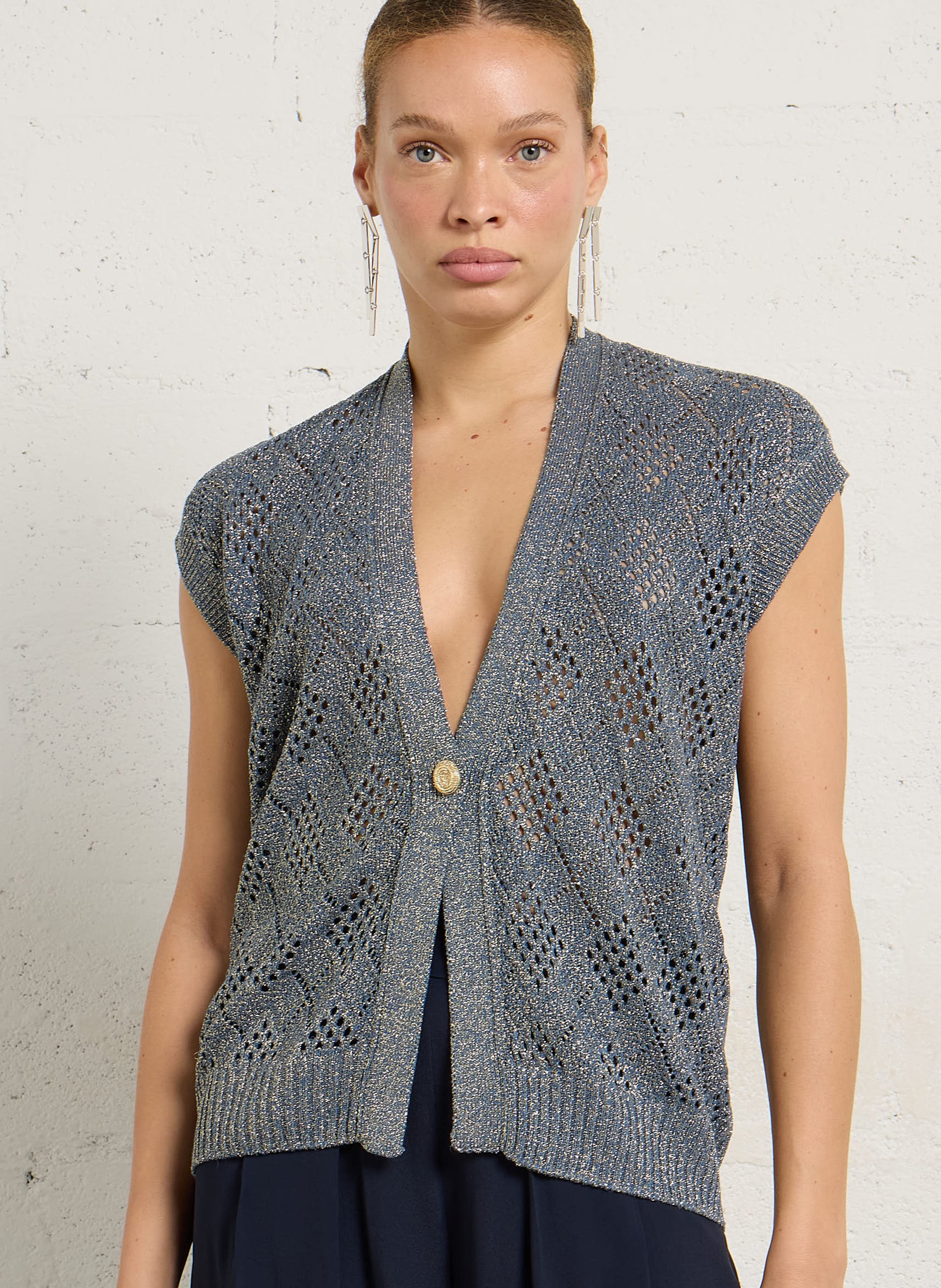 Oversized-Strickweste mit Lochmuster MOMONI Weiss