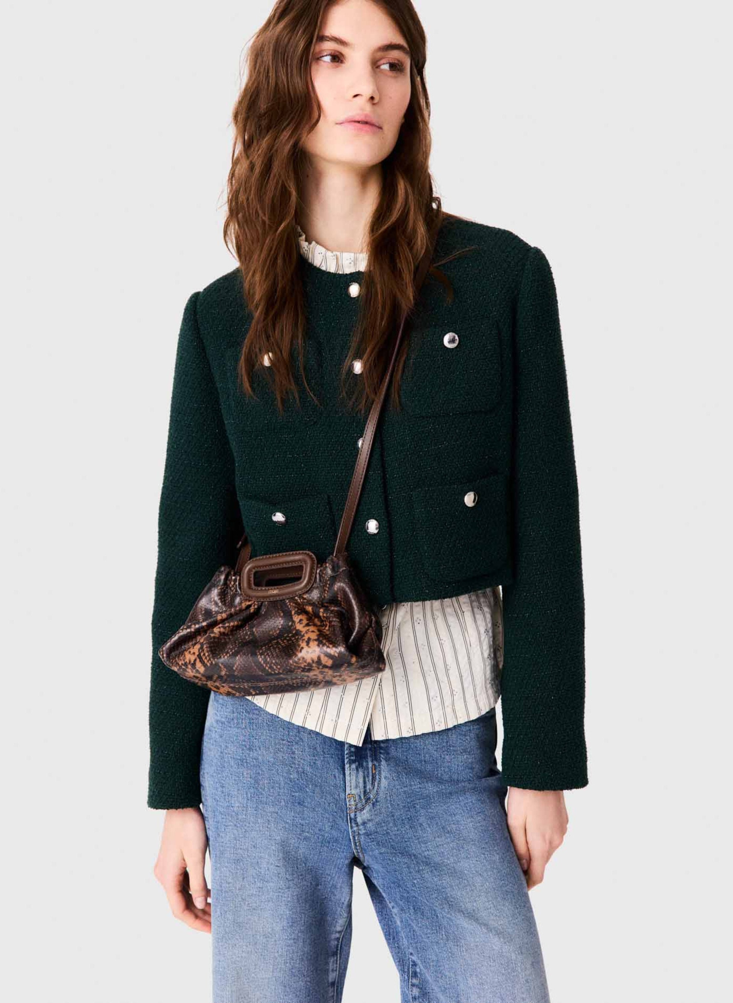 Kleine clutch van reliëfleer met pythonprint MAJE Bruin