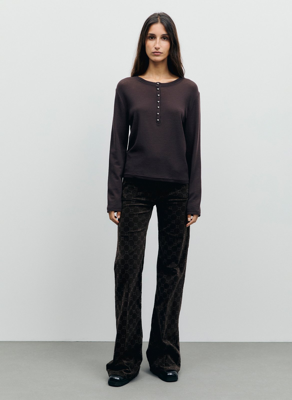 Tee-shirt fin boutonné en laine GERARD DAREL Marron