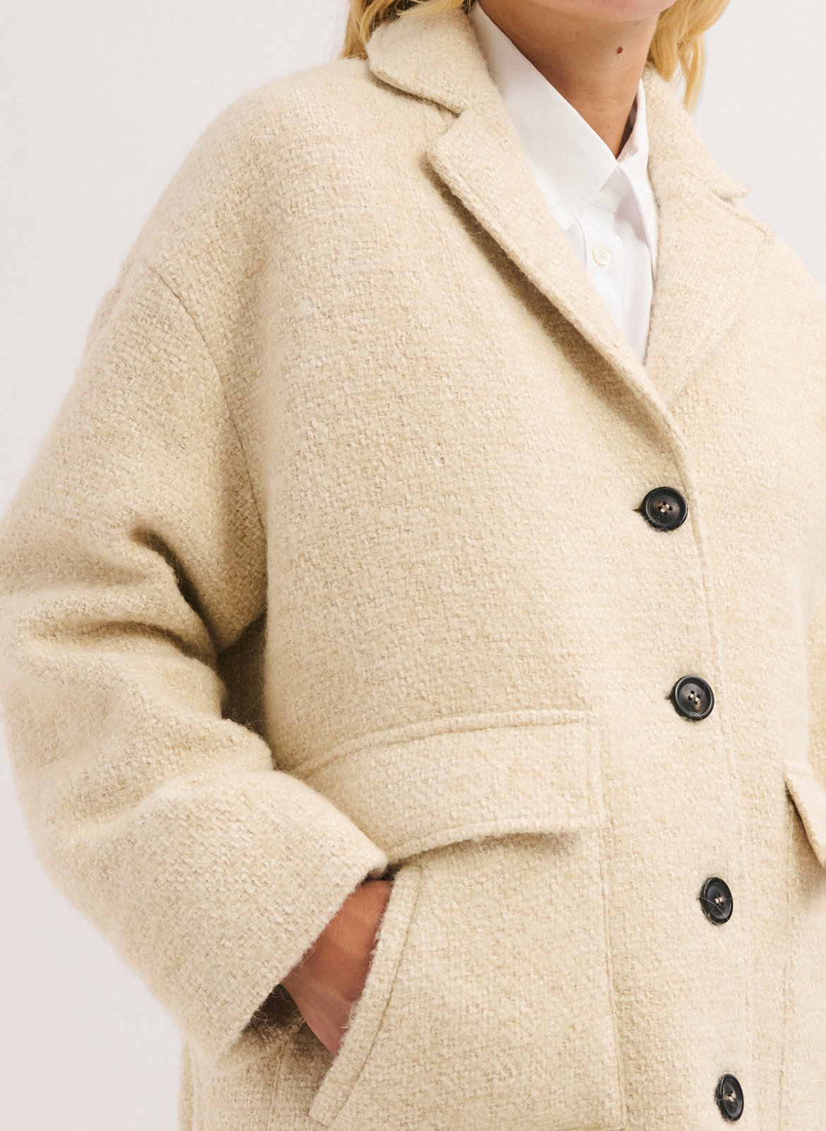 Manteau oversize col tailleur en coton et laine mélangé PABLO Beige
