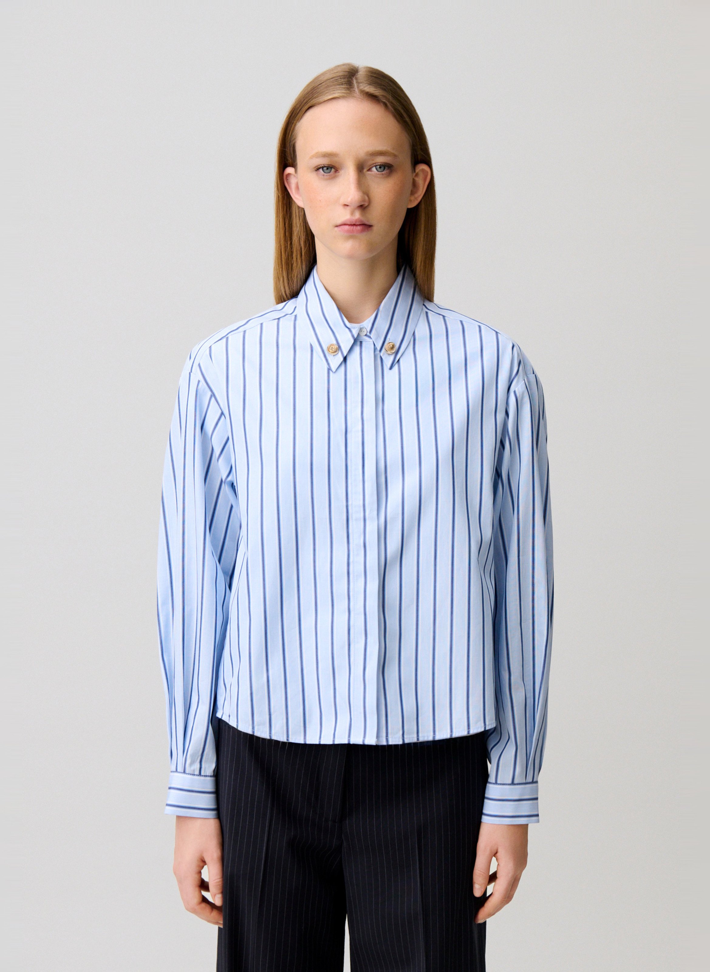 Gerade geschnittene gestreifte Baumwollbluse mit klassischem Kragen CLAUDIE PIERLOT Mehrfarbig