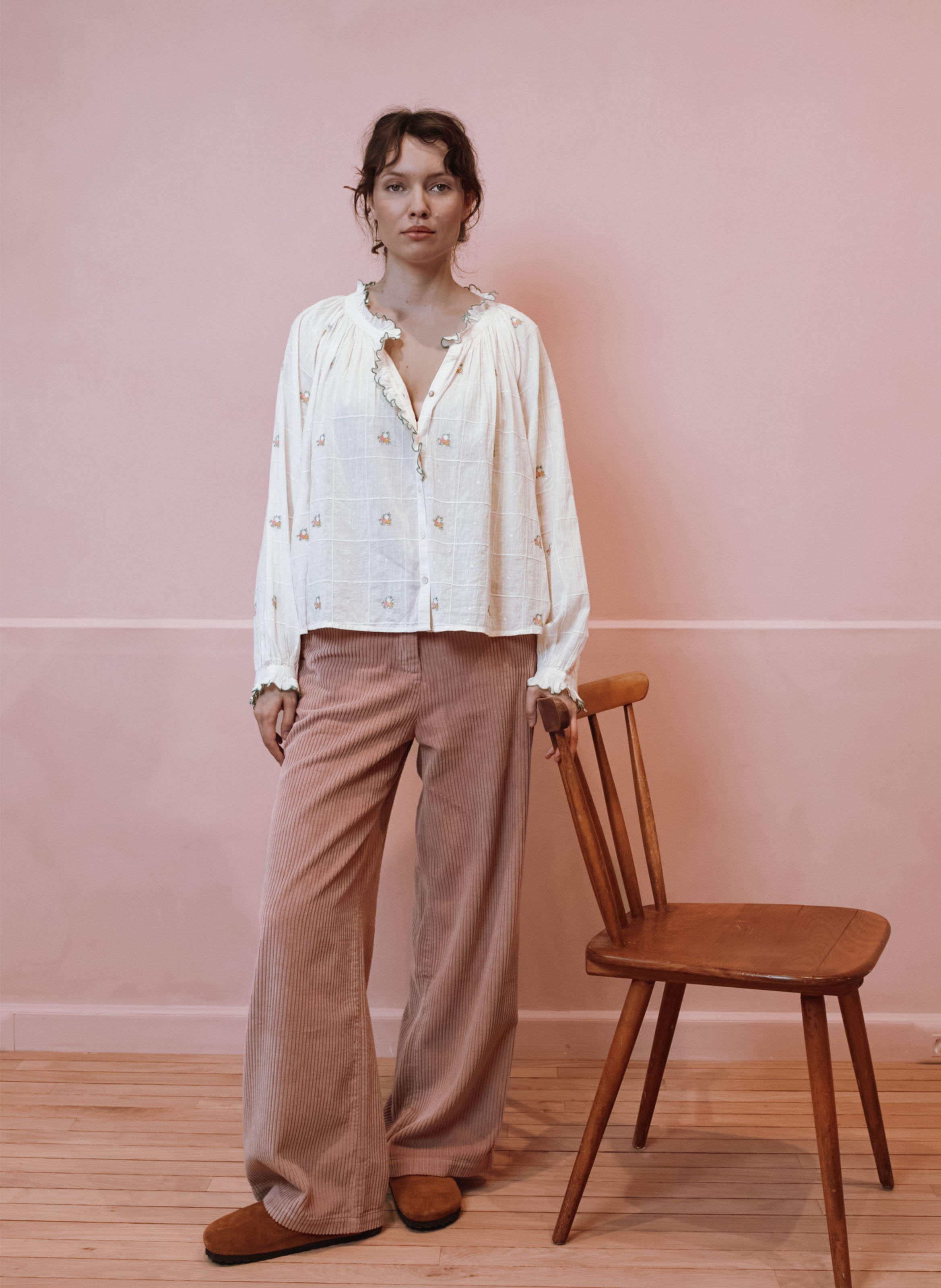 Baumwollbluse mit Rundhalskragen EMILE ET IDA Beige