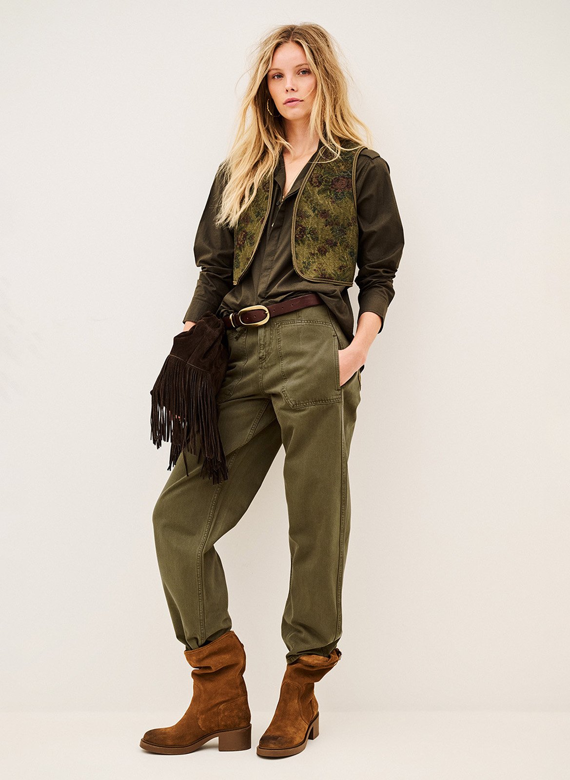 Pantalon droit en coton BA&SH Kaki
