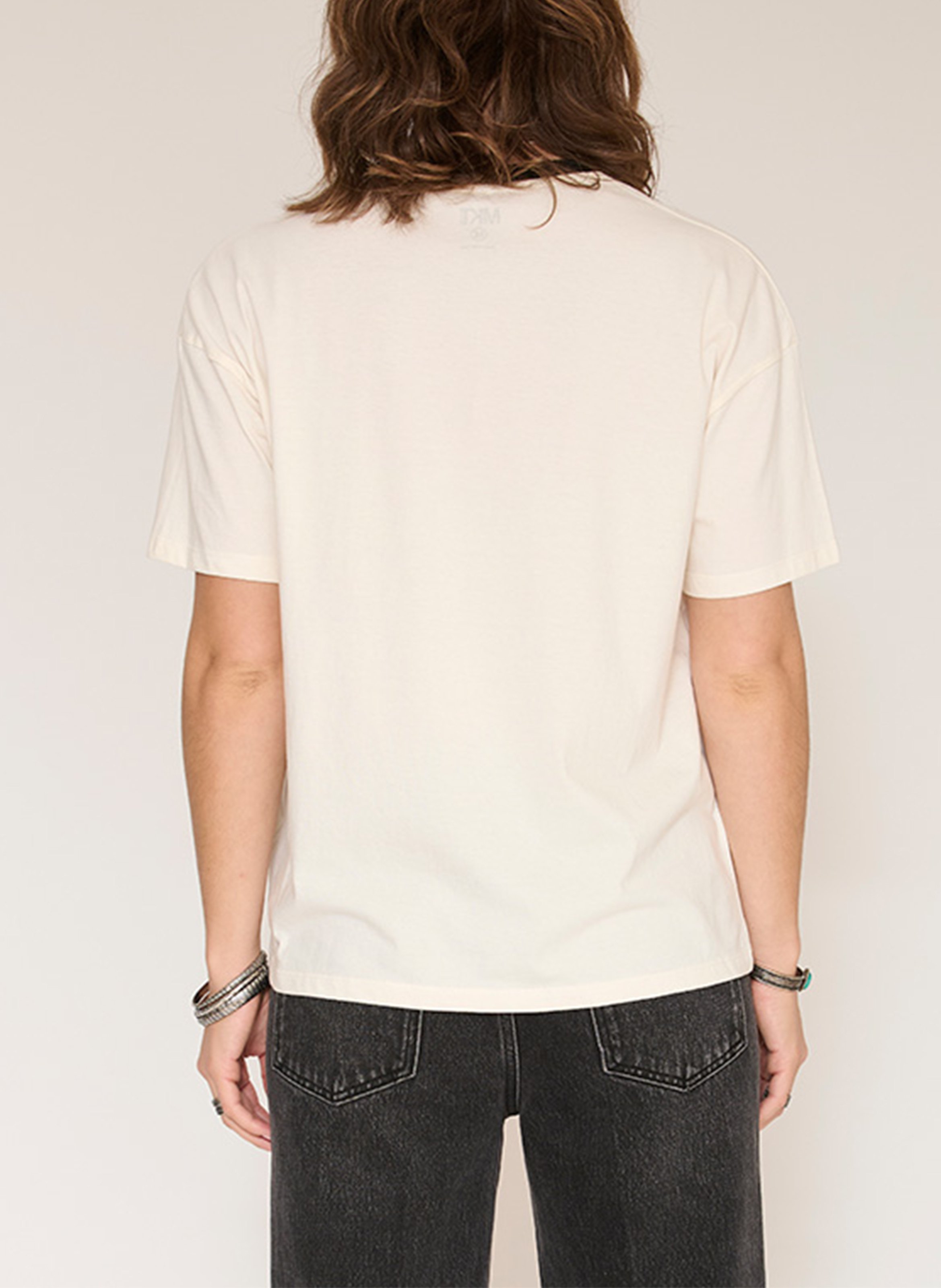 Weites Rundhals-T-Shirt mit bedrucktem Baumwolle MKT Beige