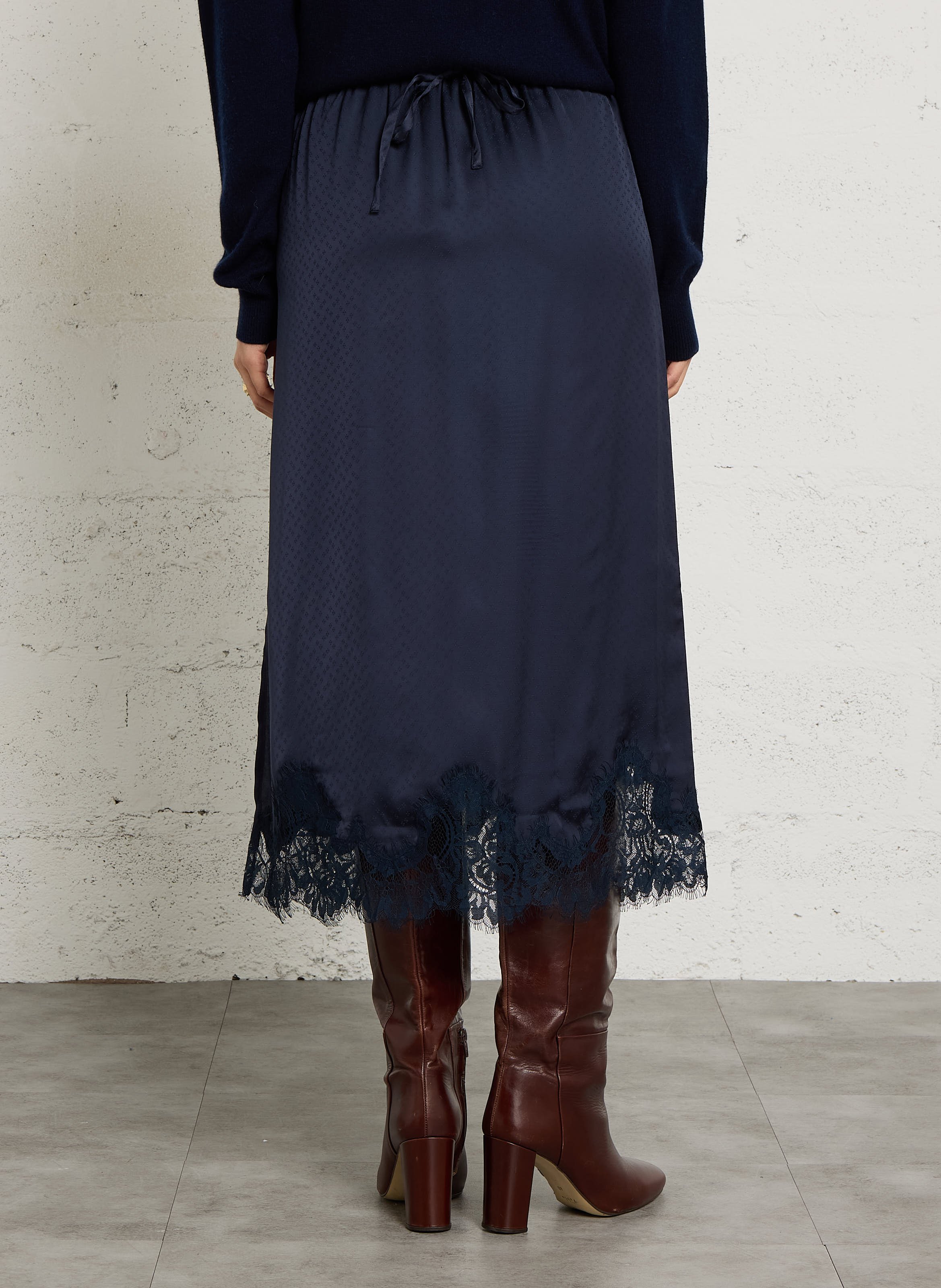 Midi skirt with patterned lace trim PETITE MENDIGOTE Blue