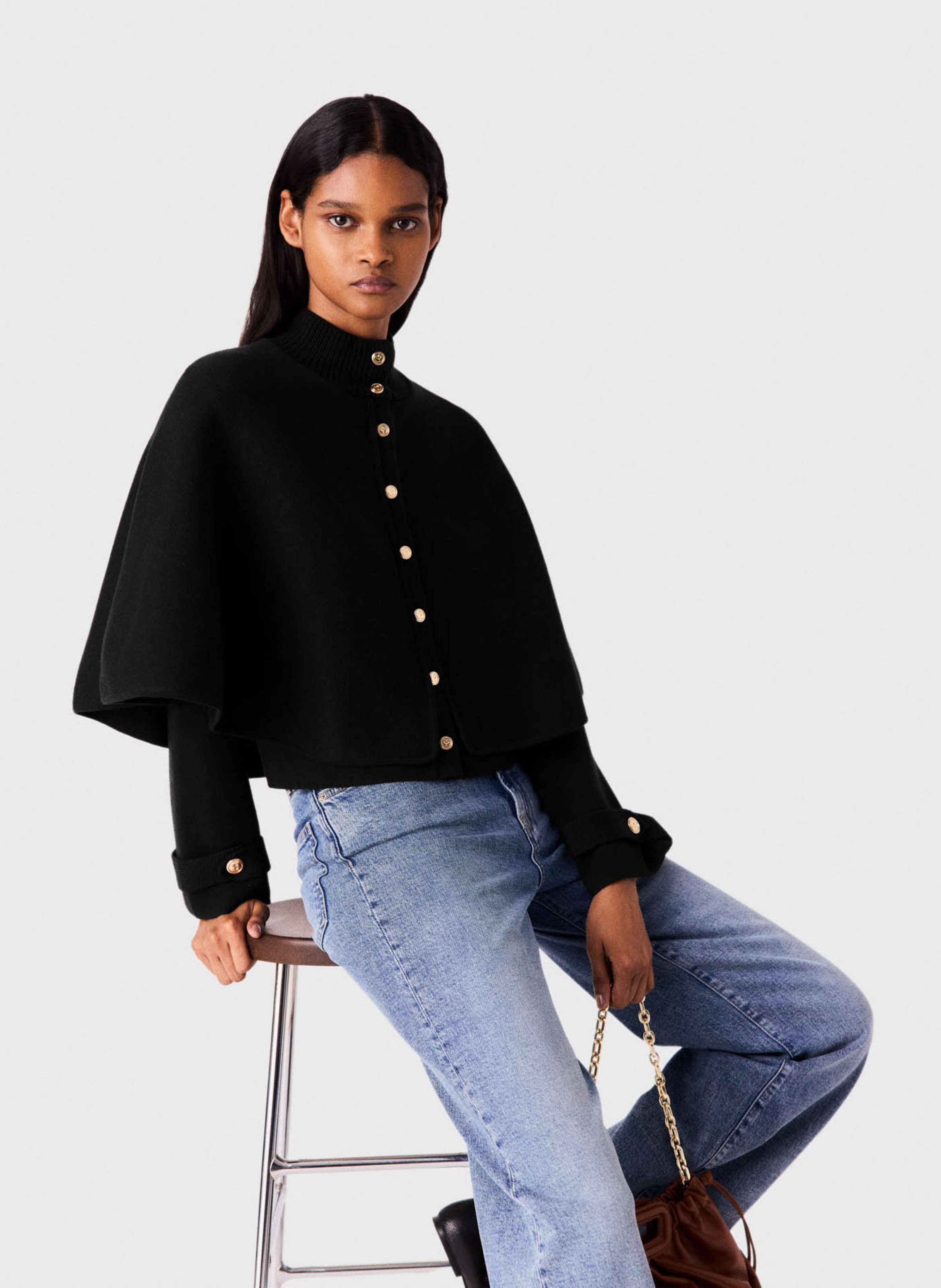 Gilet oversize col montant effet cape MAJE Noir