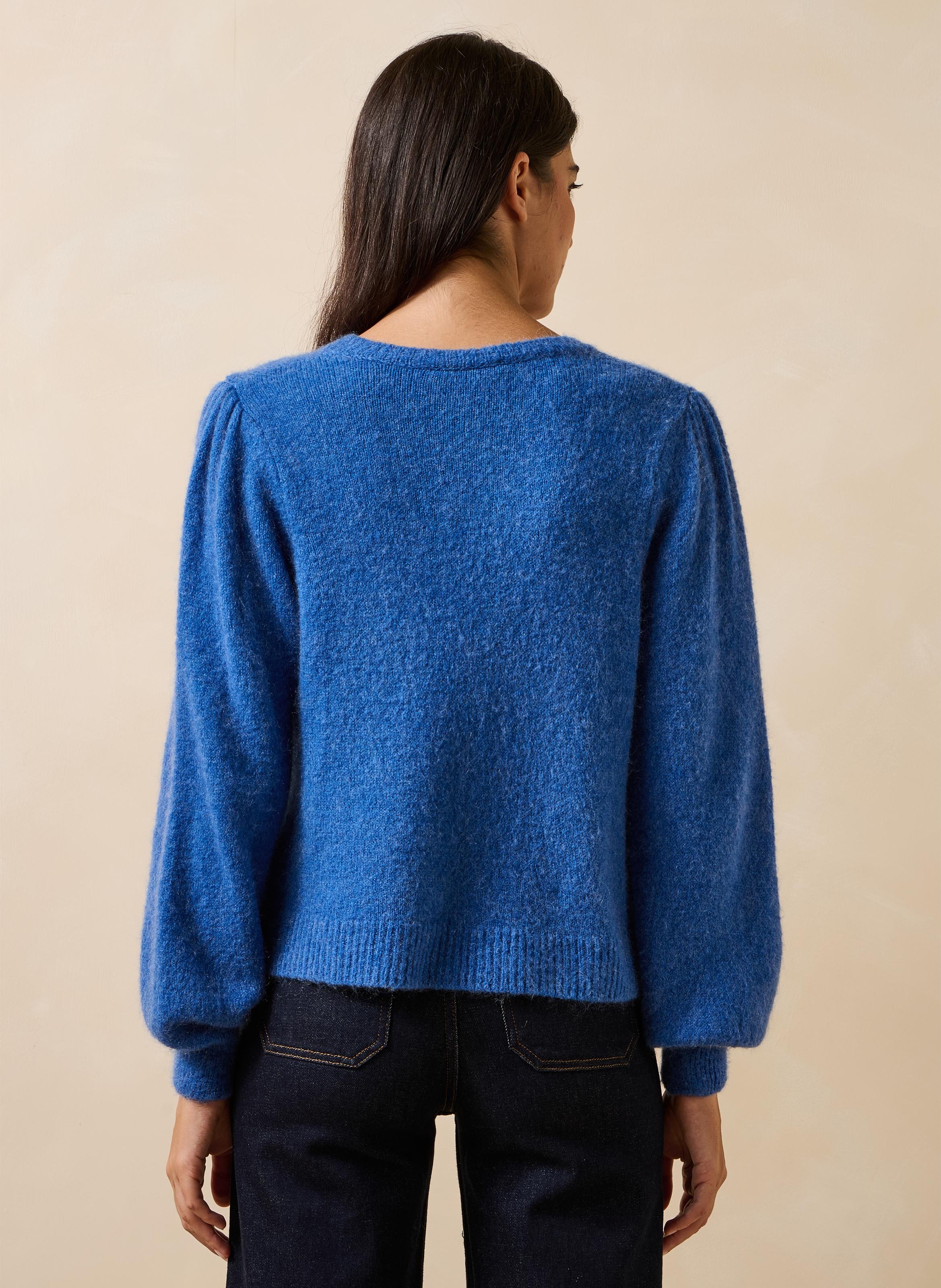 Weite Strick-Mix-Jacke mit Rundhalskragen LA FEE MARABOUTEE Blau