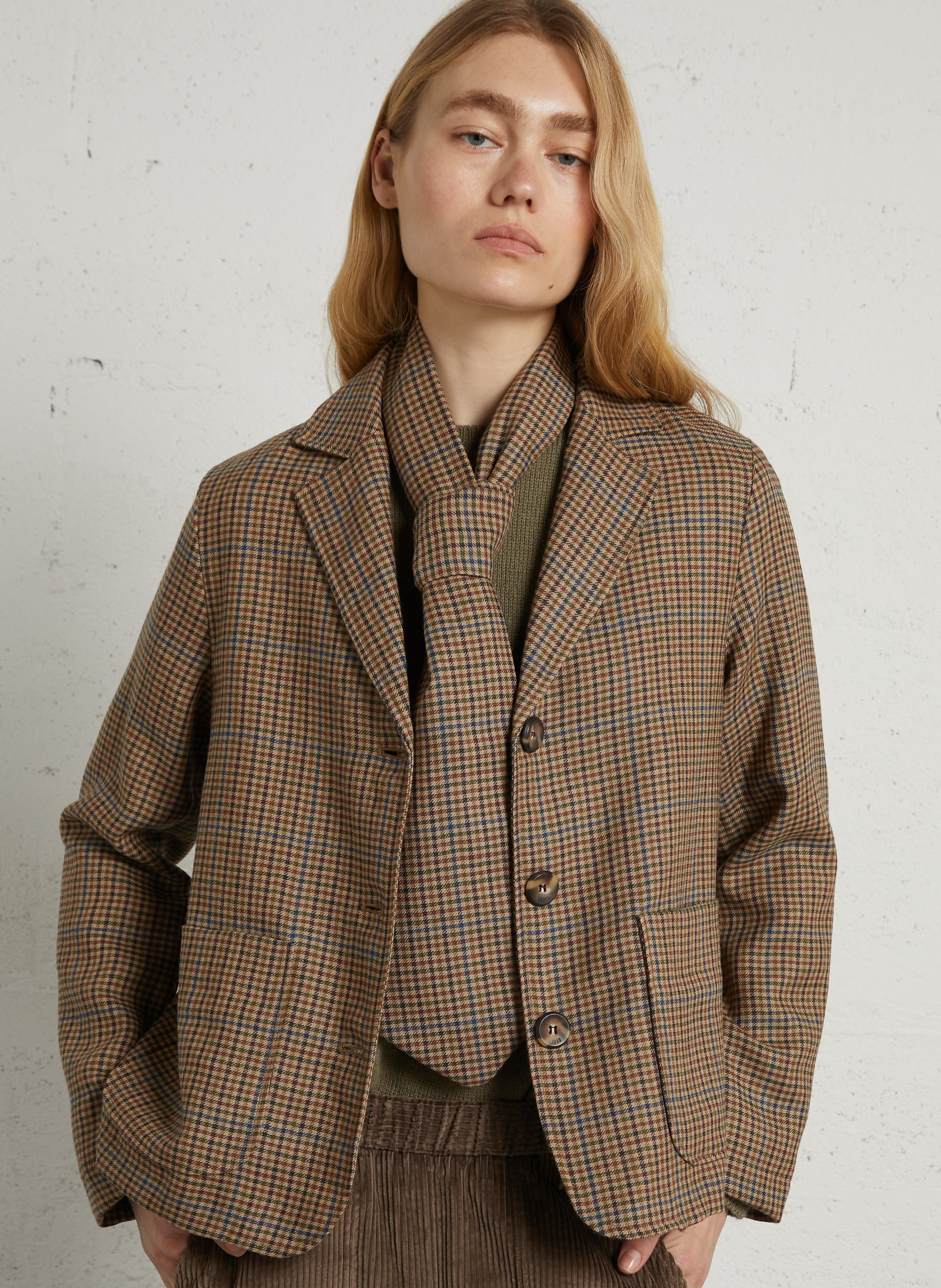 Straight blazer with tailored collar in virgin wool check DIEGA Multicolored