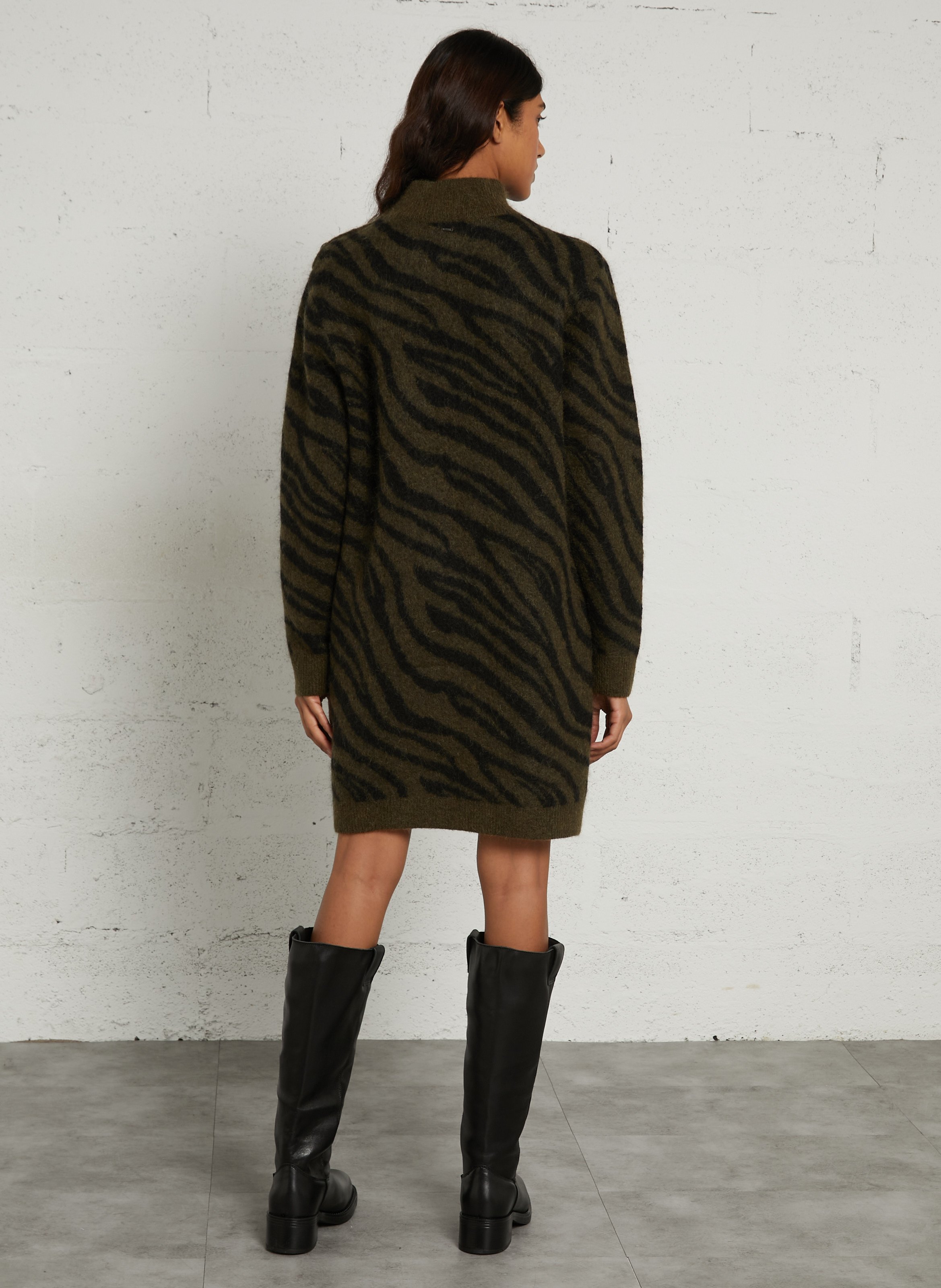 Pulloverkleid mit Stehkragen aus Wollmischung IKKS Khaki