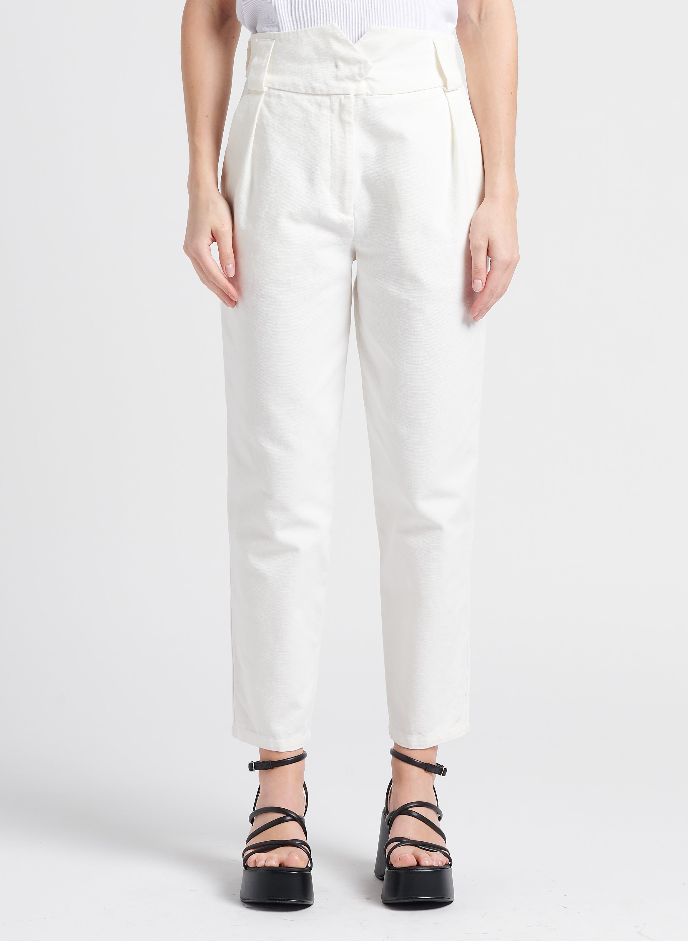 Pantalon carotte taille haute en coton COLLECTORS CLUB Beige