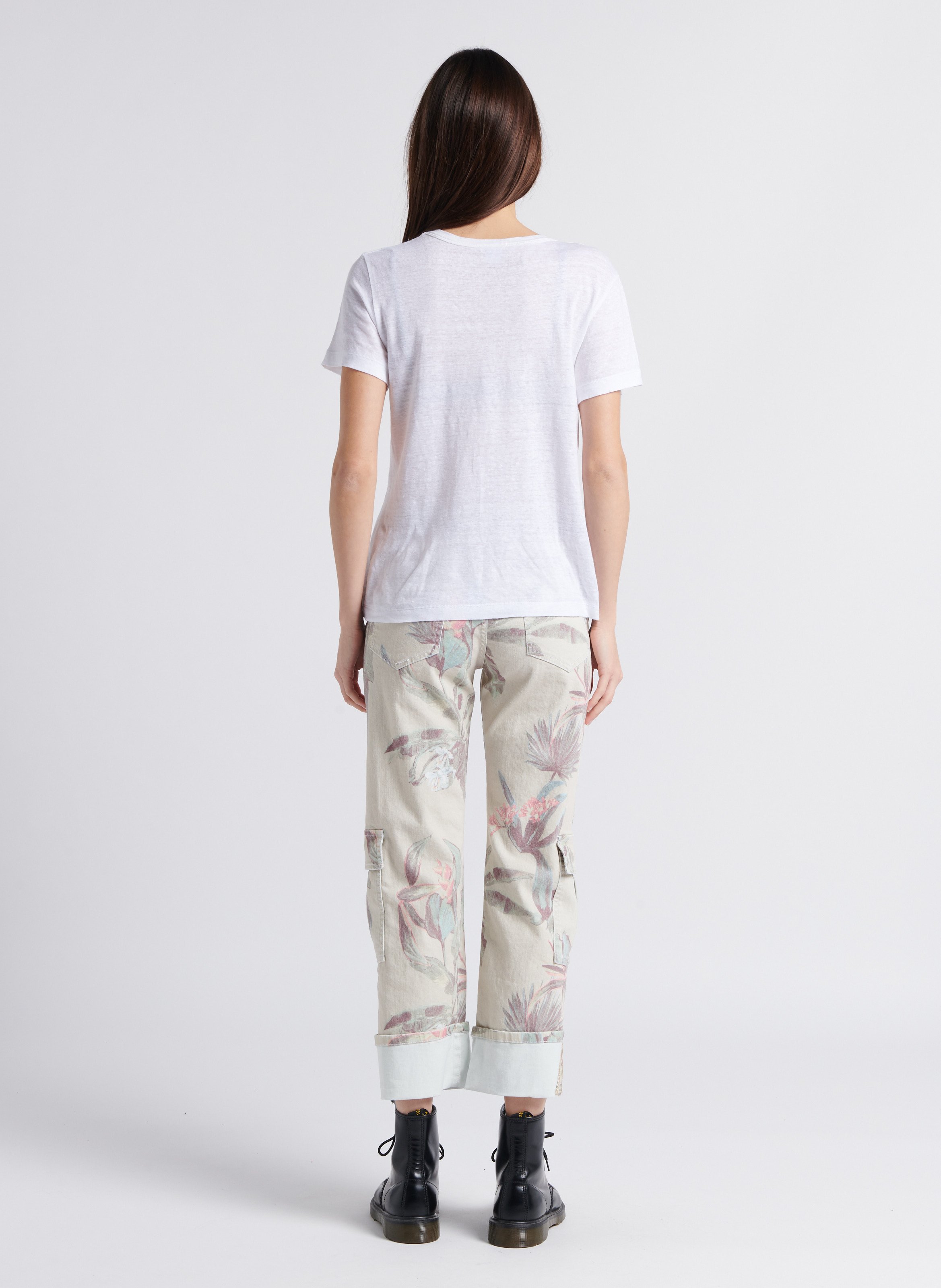 Cropped jeans van katoenmix met print Beige