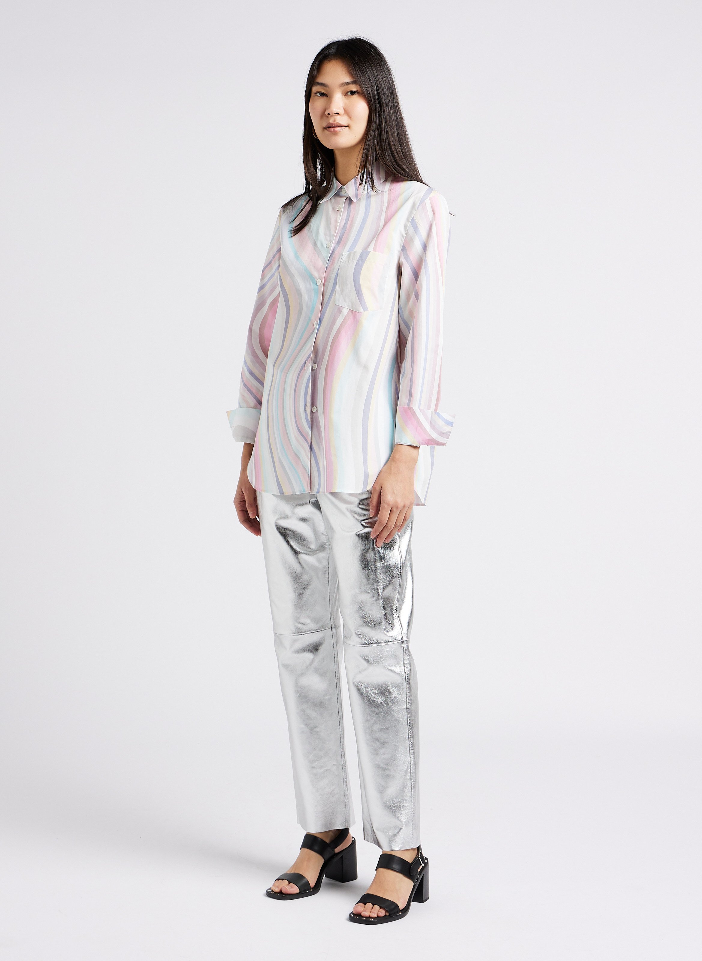 Loose-fit line stripe cotton shirt with cutaway collar PAUL SMITH Multicolored
