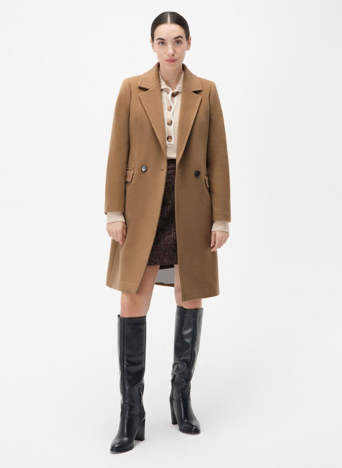 Manteau col tailleur CAROLL Marron