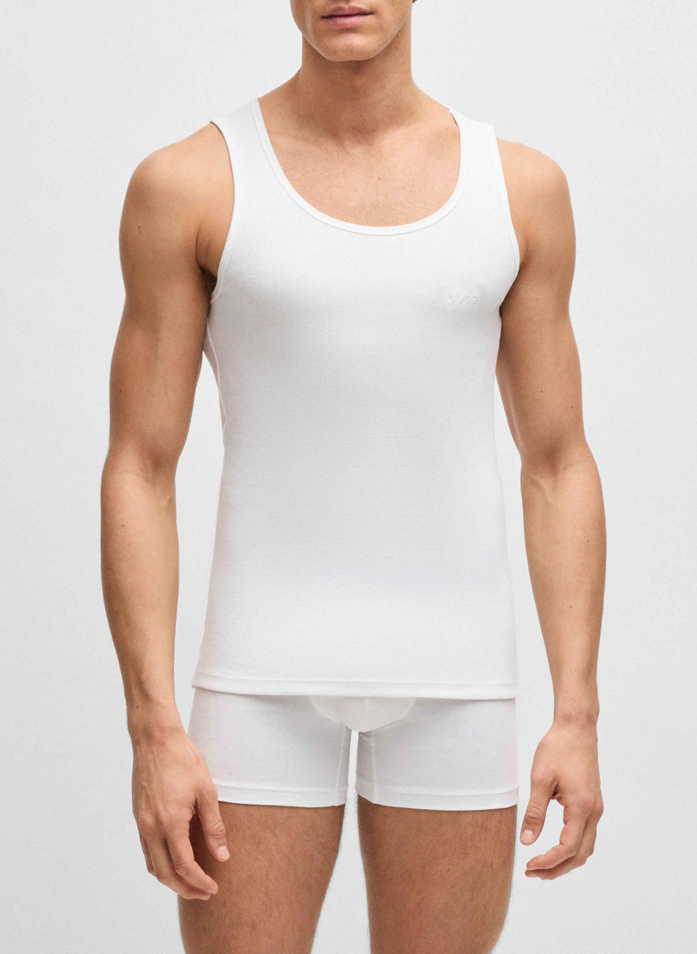 Set of three cotton tank tops BOSS White