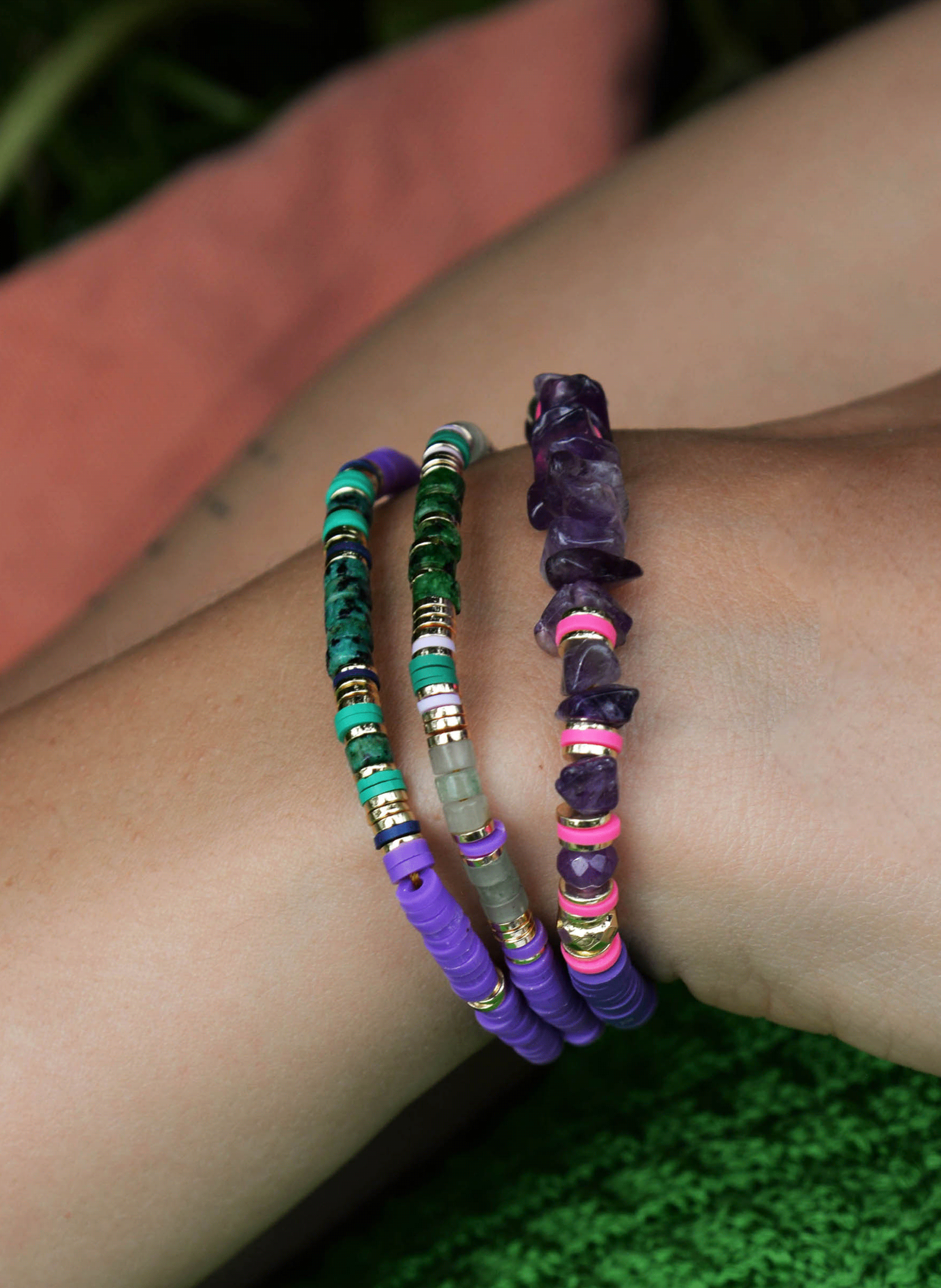 Adjustable multilayer bracelet with beads HIPANEMA Purple