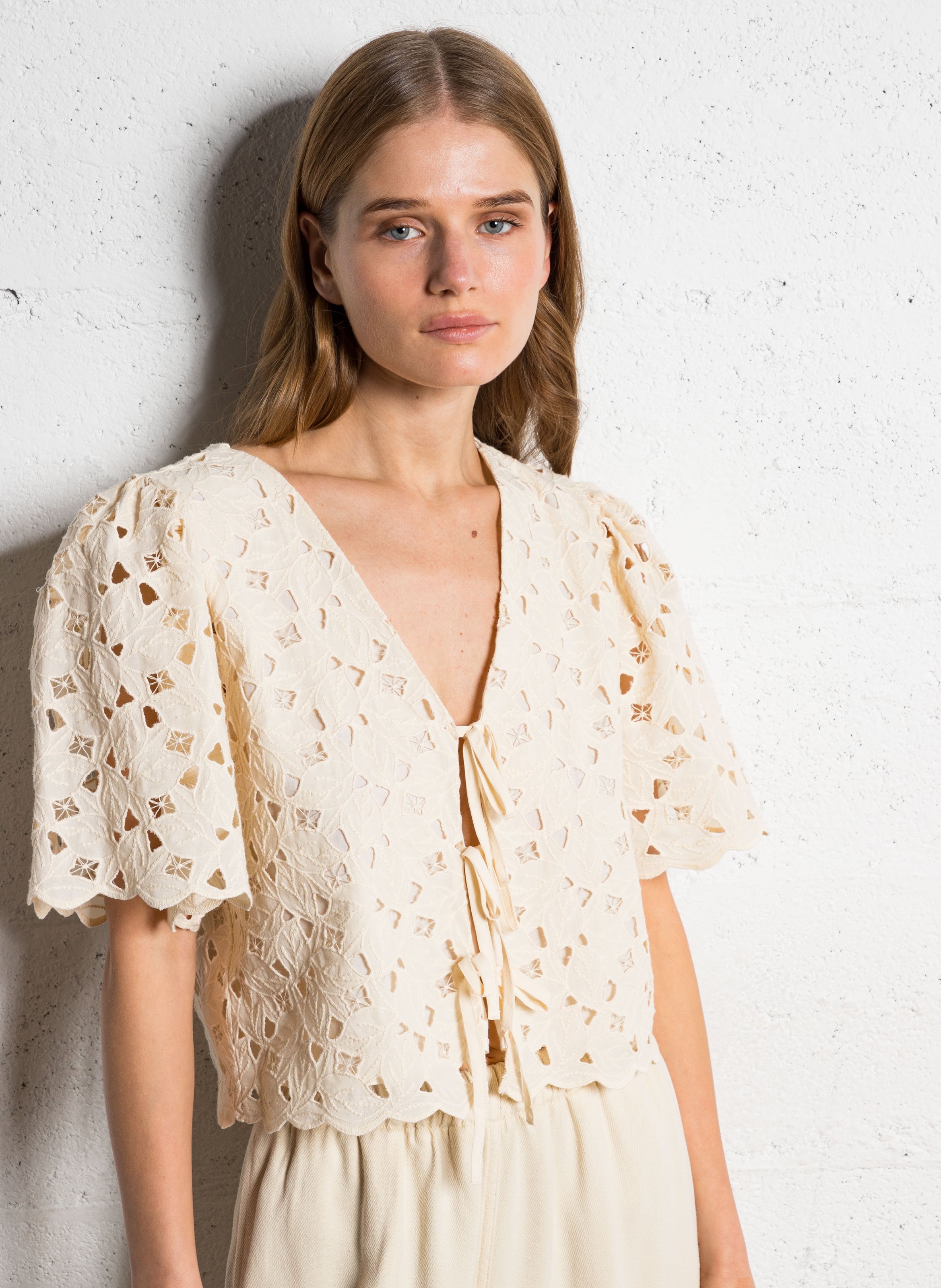 Top met borduurwerk van gemengd katoen THE NEW SOCIETY Beige