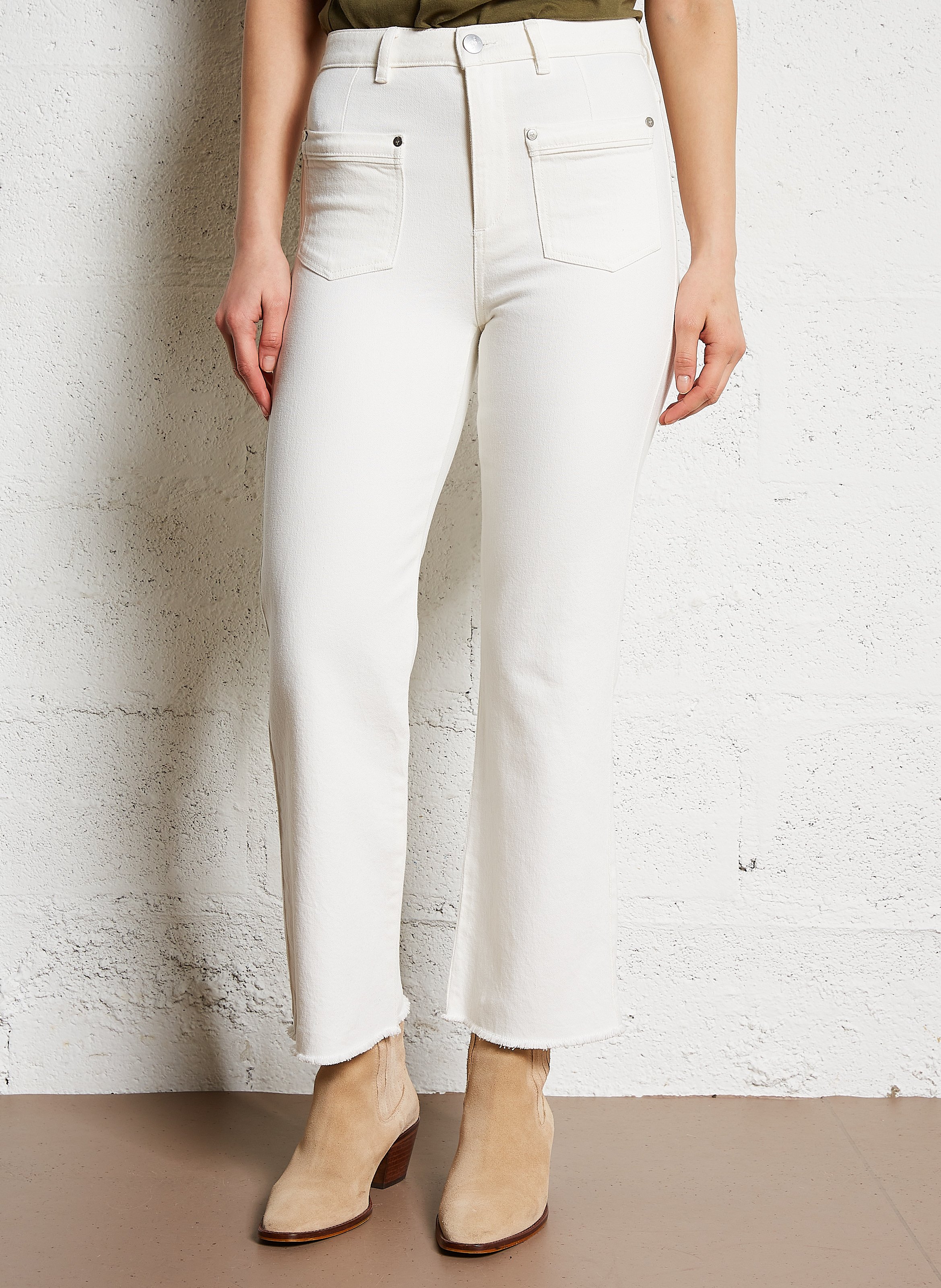 Jean droit court en coton mélangé ONE STEP Blanc