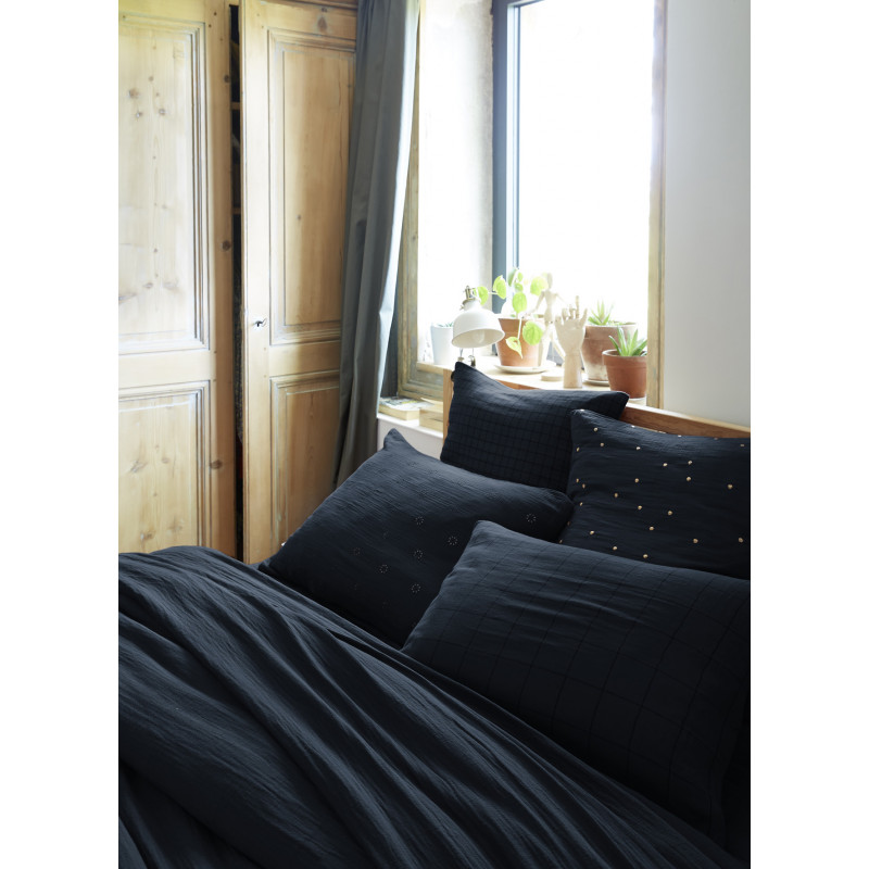 Cotton percale pillow case L'EFFET PAPILLON Blue