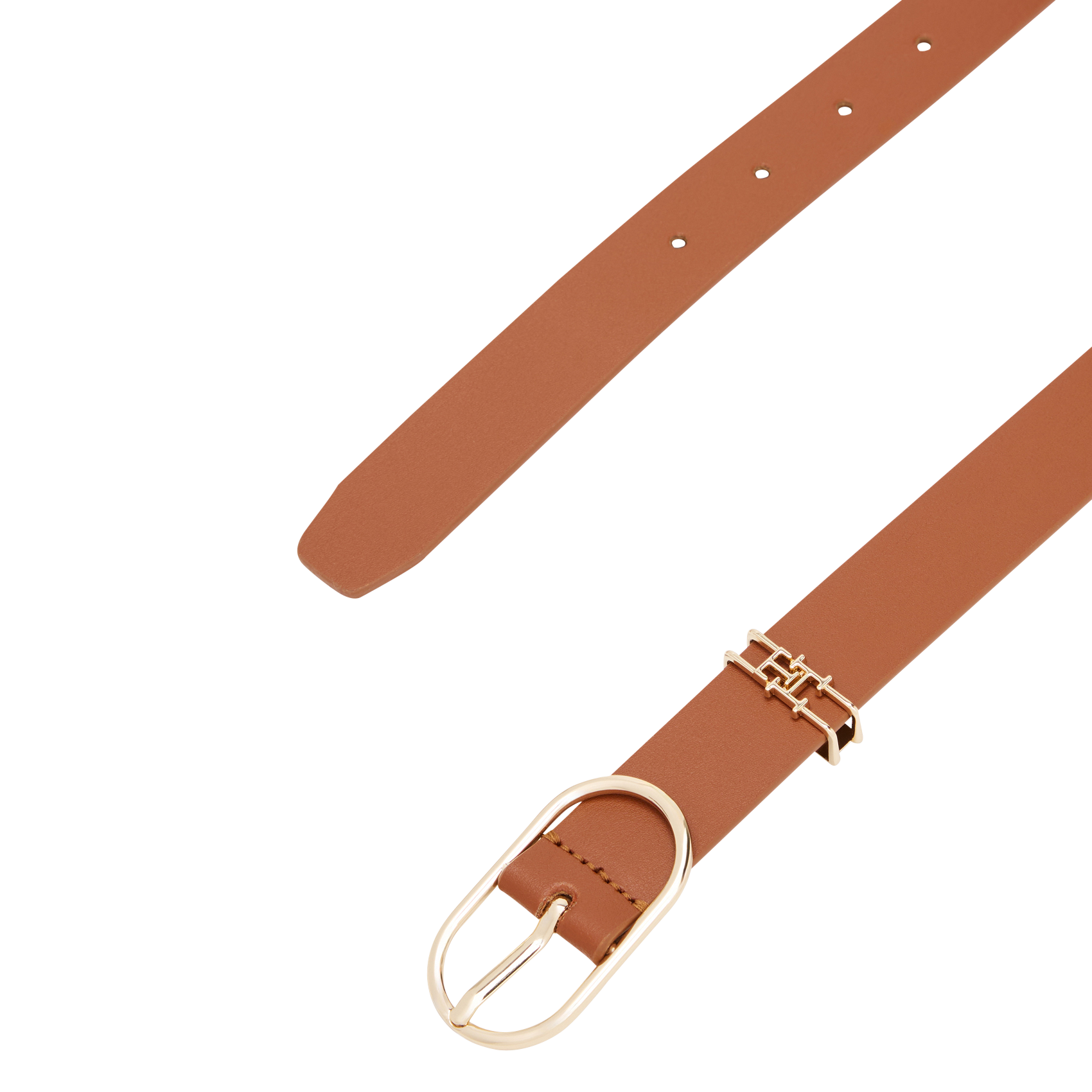 Lederen riem met ovale gesp en monogram TOMMY HILFIGER Bruin