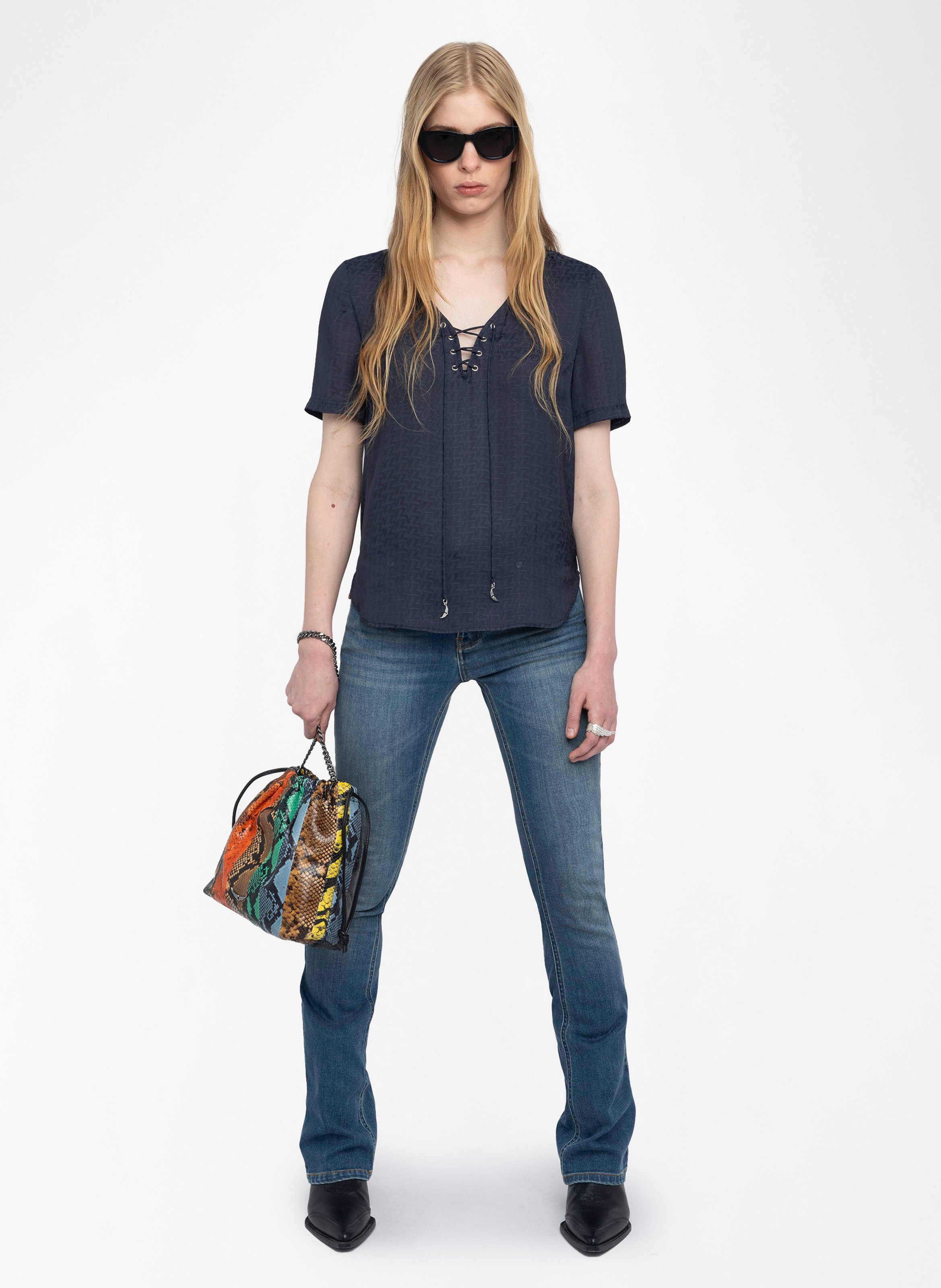 Top à décolleté lacé en satin ZADIG&VOLTAIRE Bleu