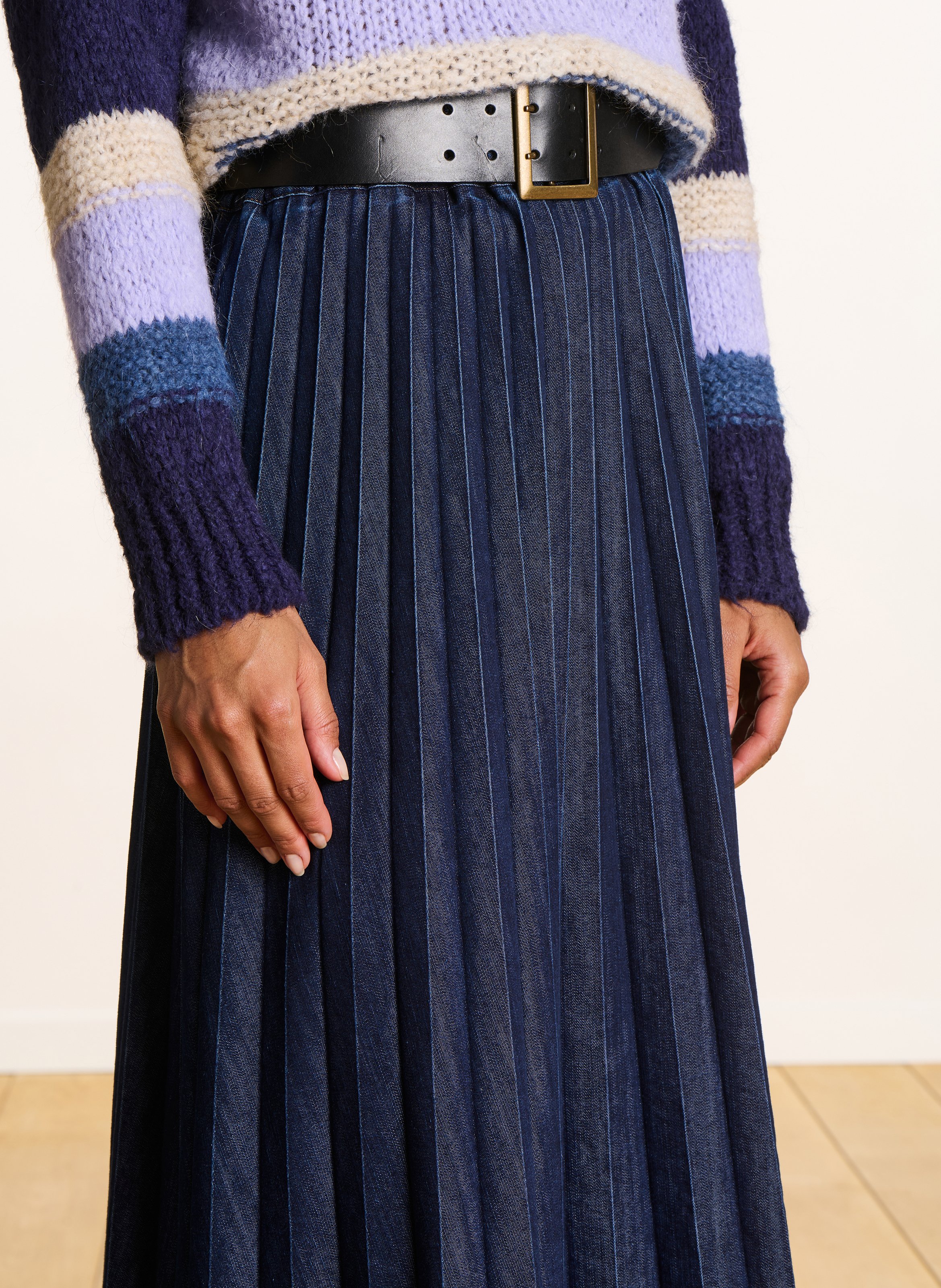 A-line cotton-blend midi skirt LA FEE MARABOUTEE Blue