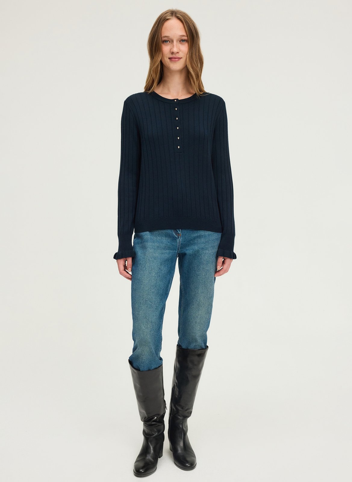 Pull droit col rond en laine mélangée PABLO Bleu