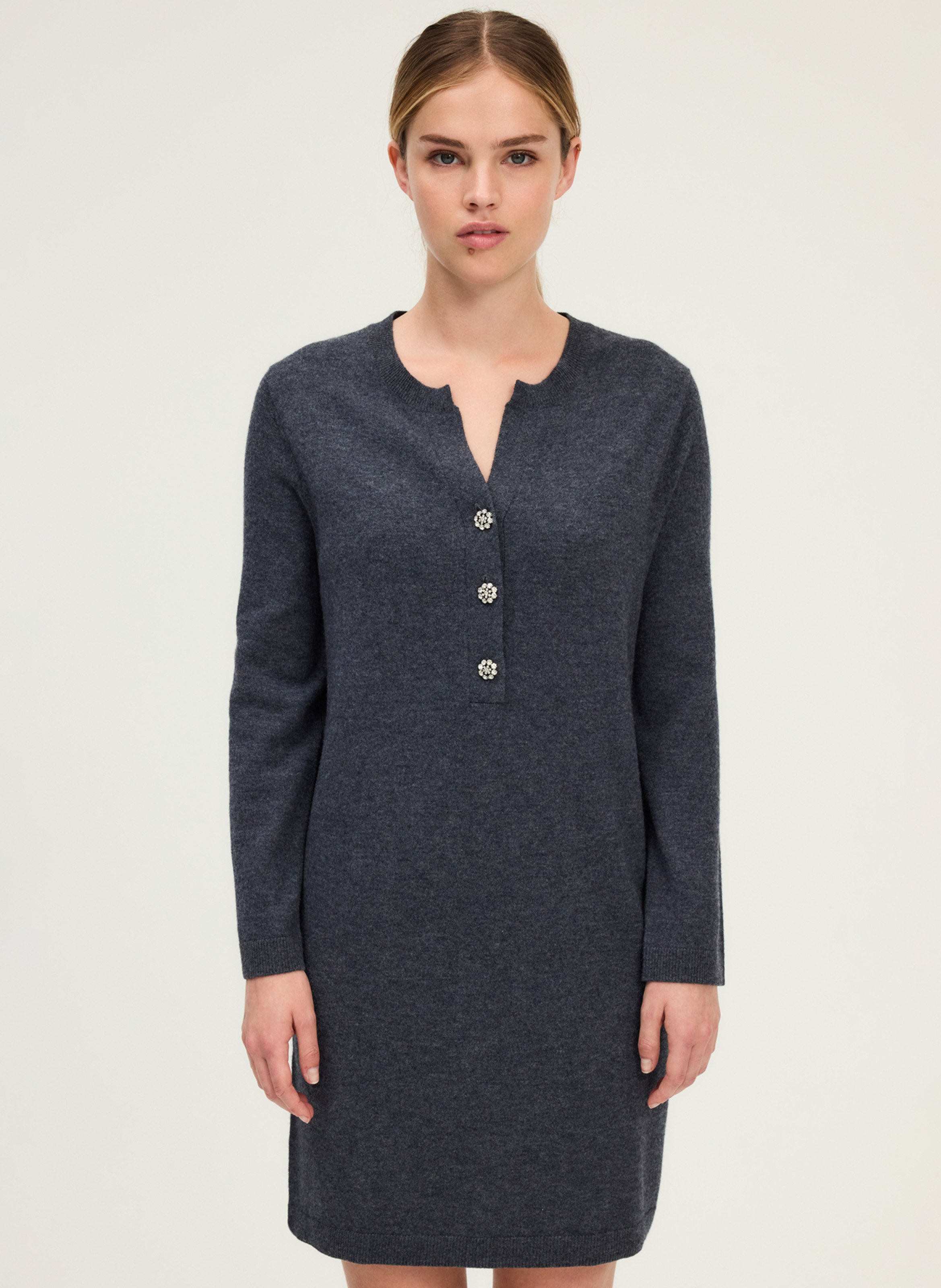 Robe courte en laine col tunisien PABLO Gris