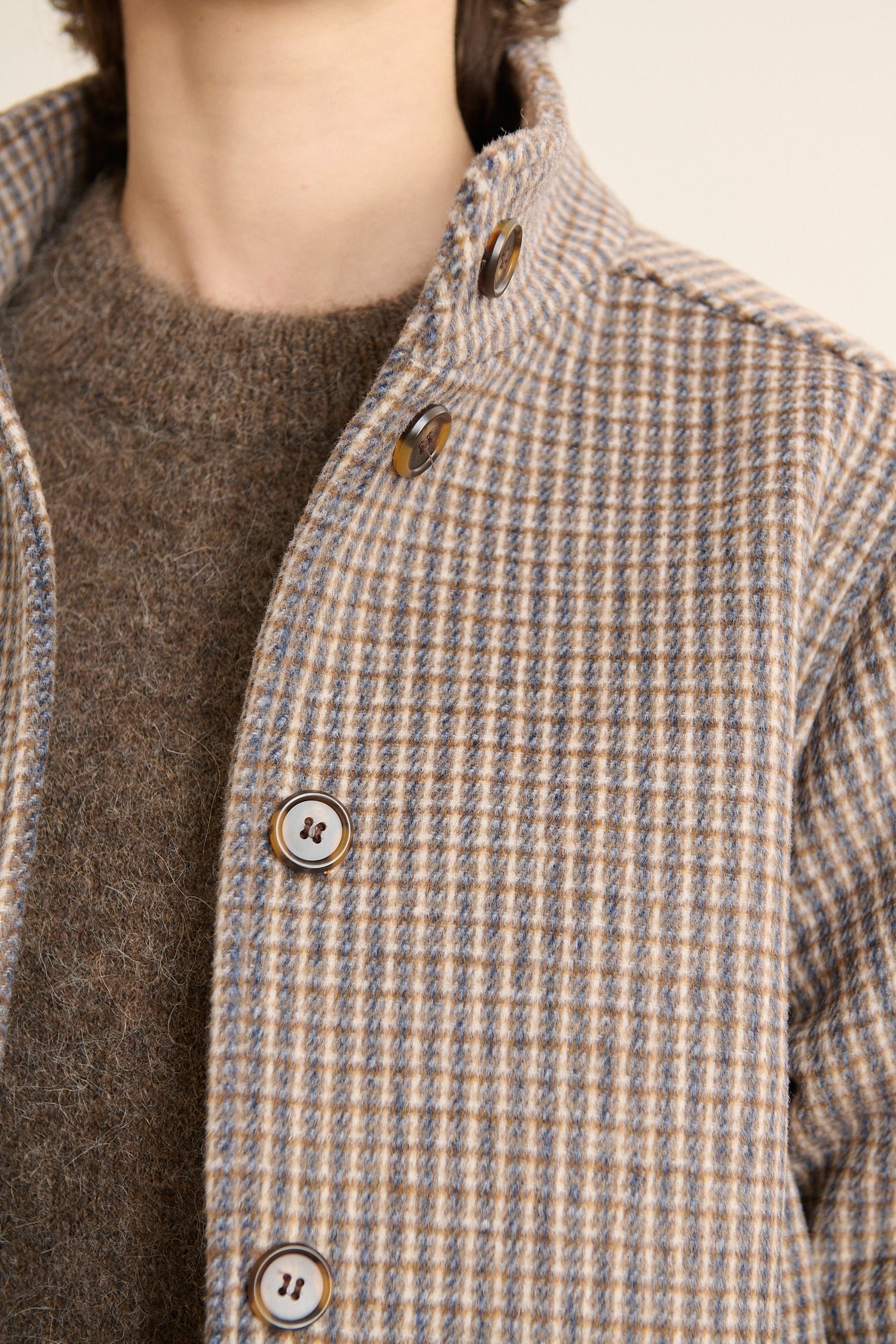 Cropped wool-blend check jacket GARANCE PARIS Blue