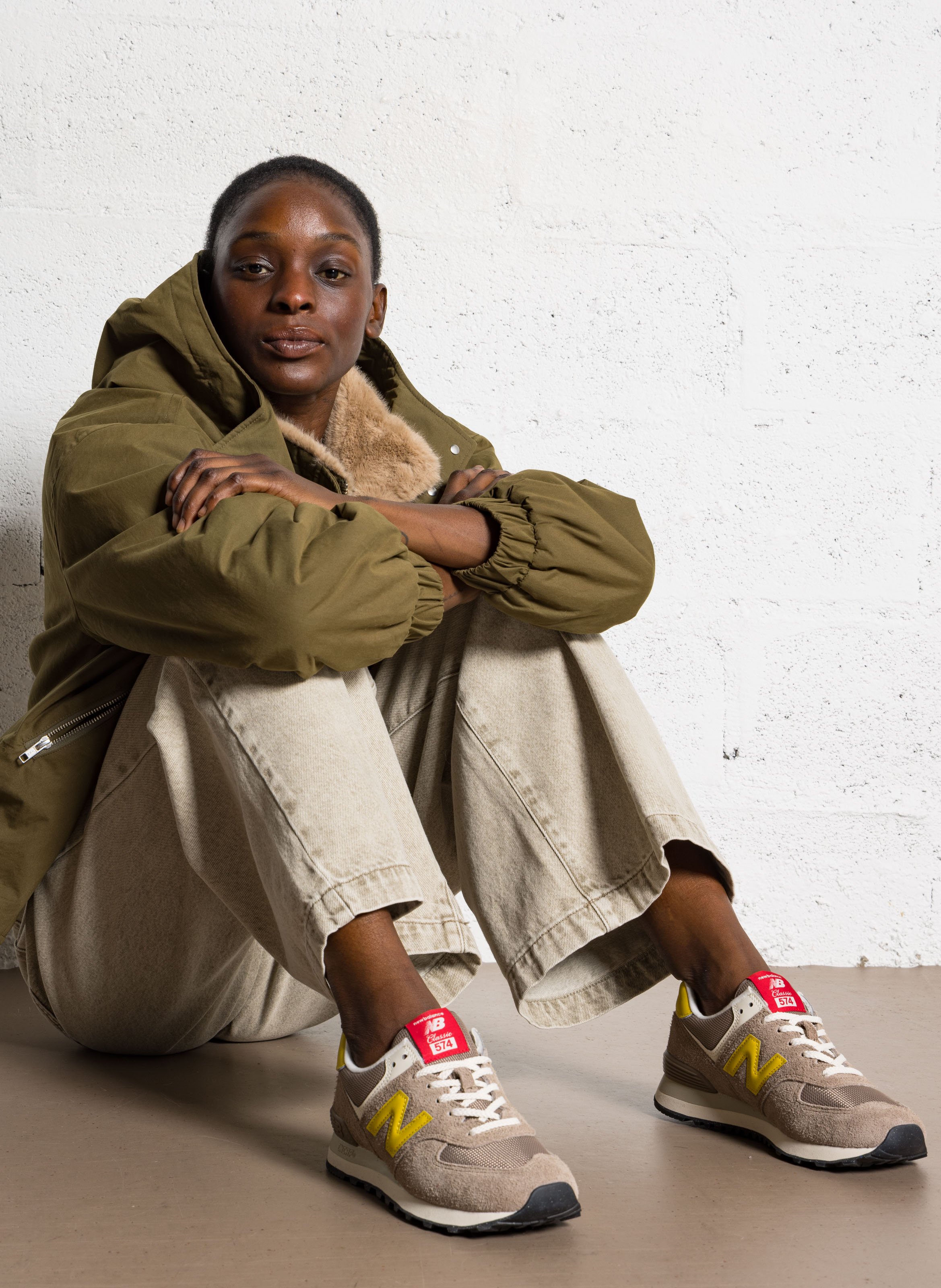 Low-top leather mix sneakers NEW BALANCE Brown