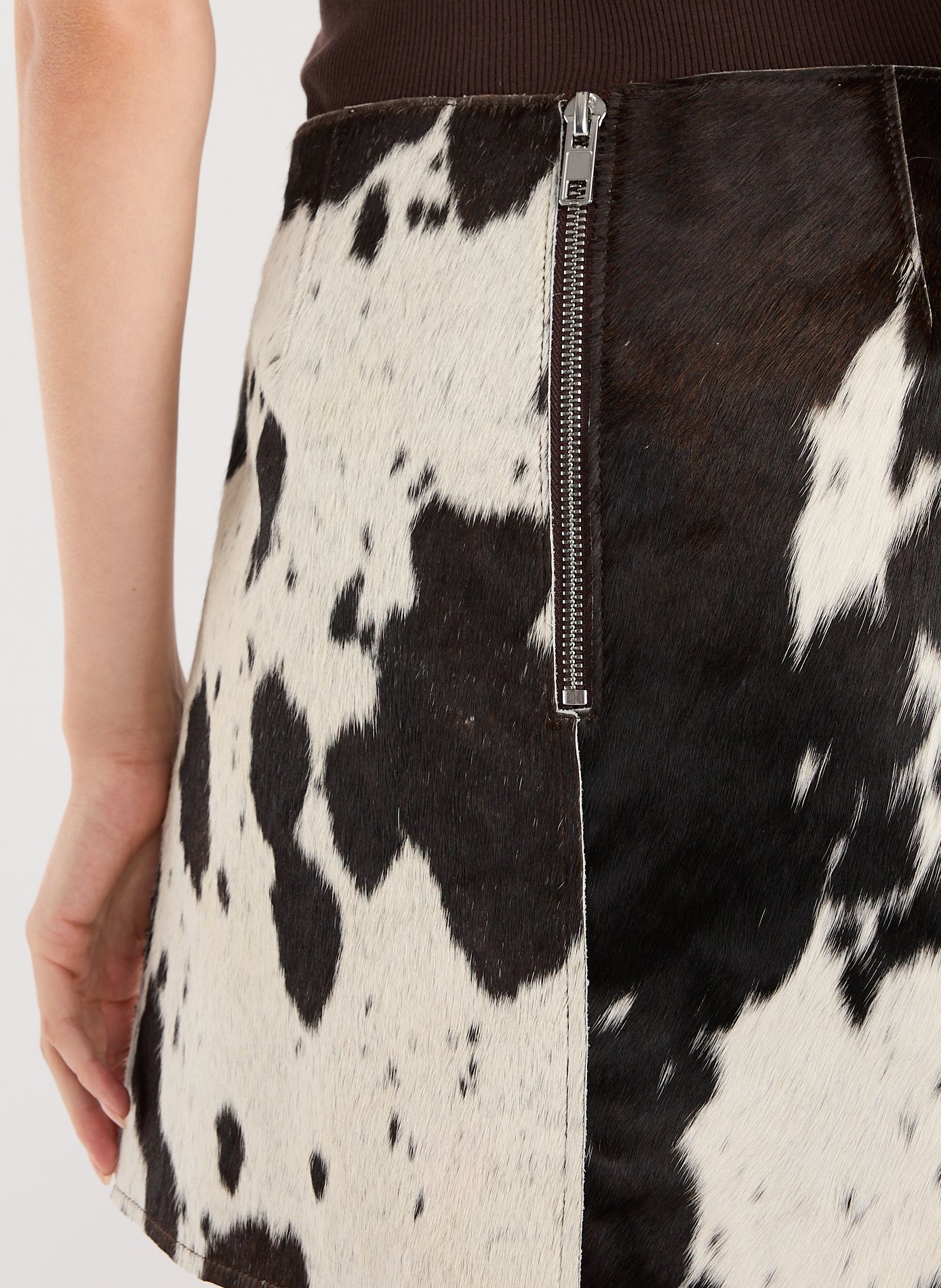 Short skirt printed in cow leather SAISON 1865 Brown