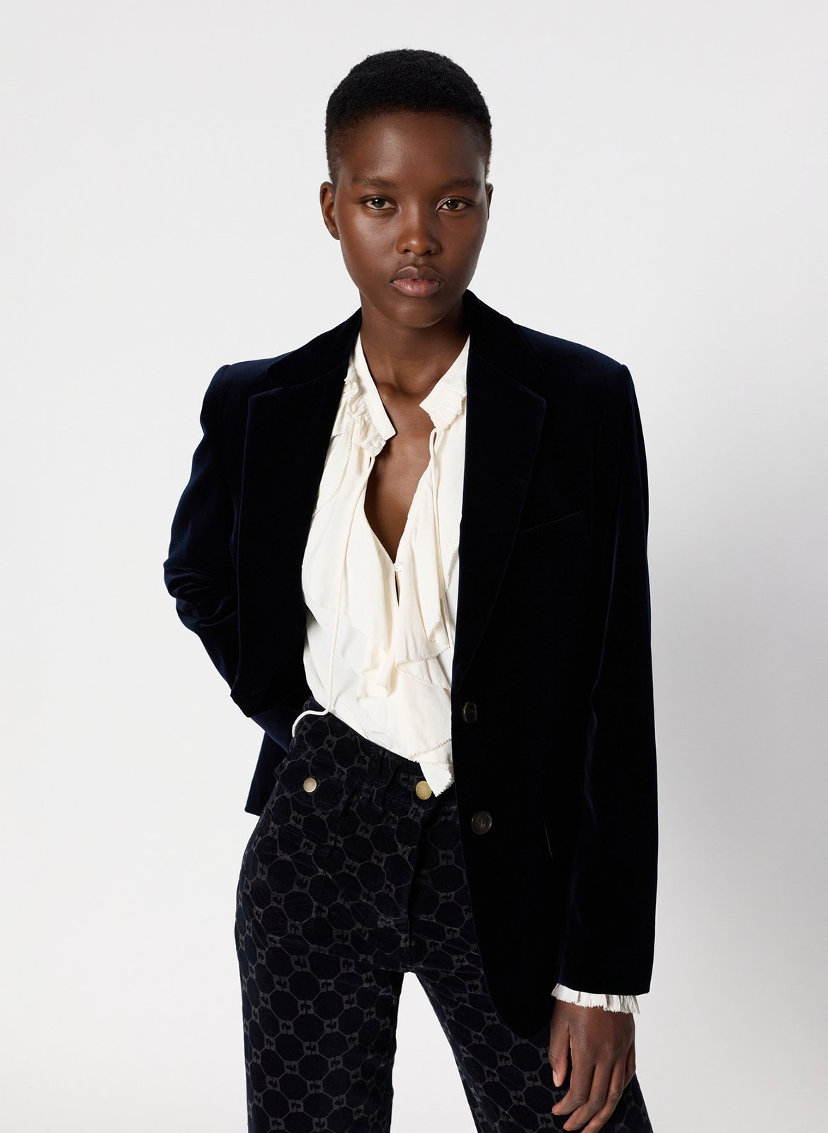 Veste col tailleur en coton mélangé GERARD DAREL Bleu