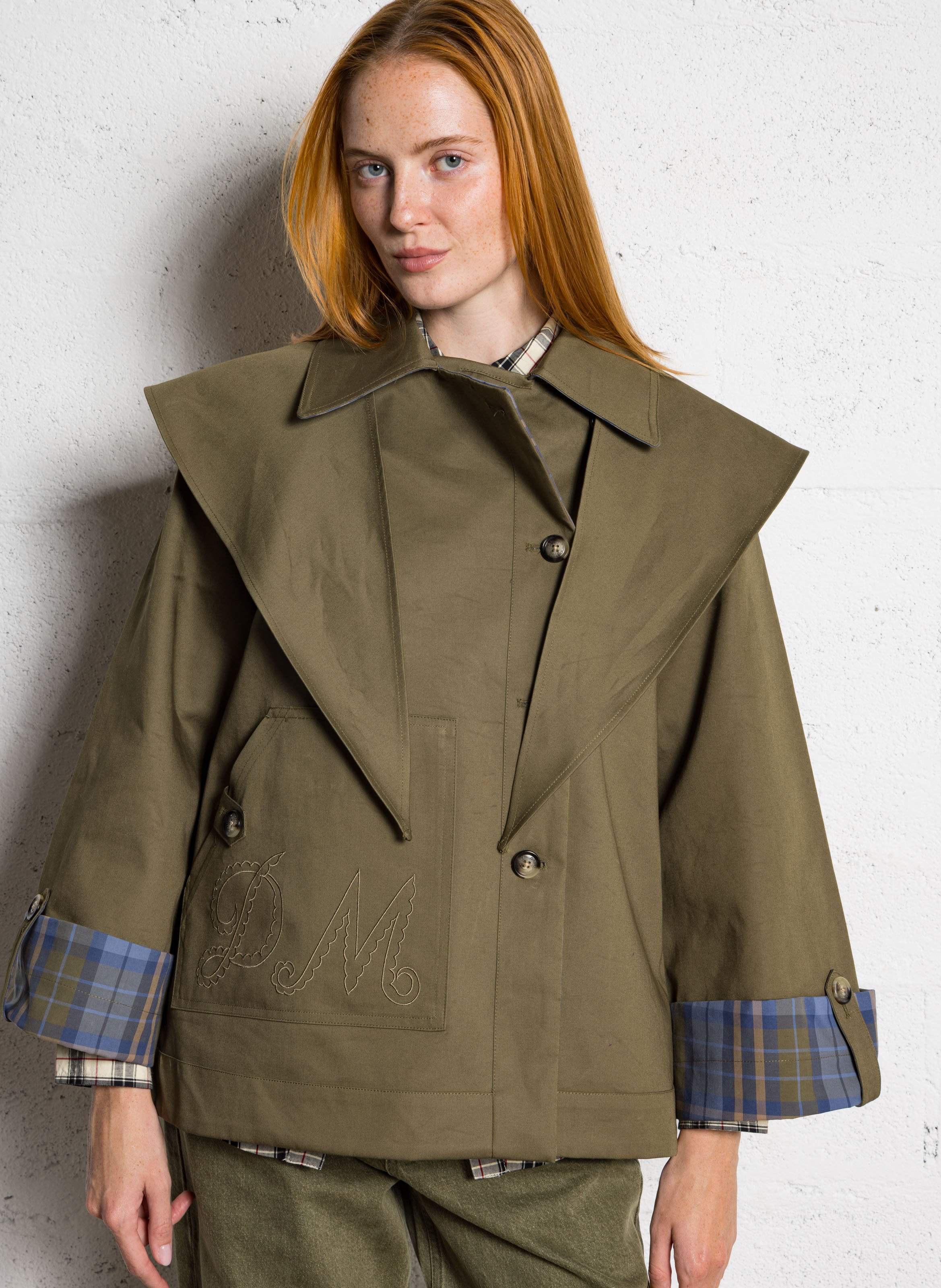Short organic cotton trench coat DAMSON MADDER Green