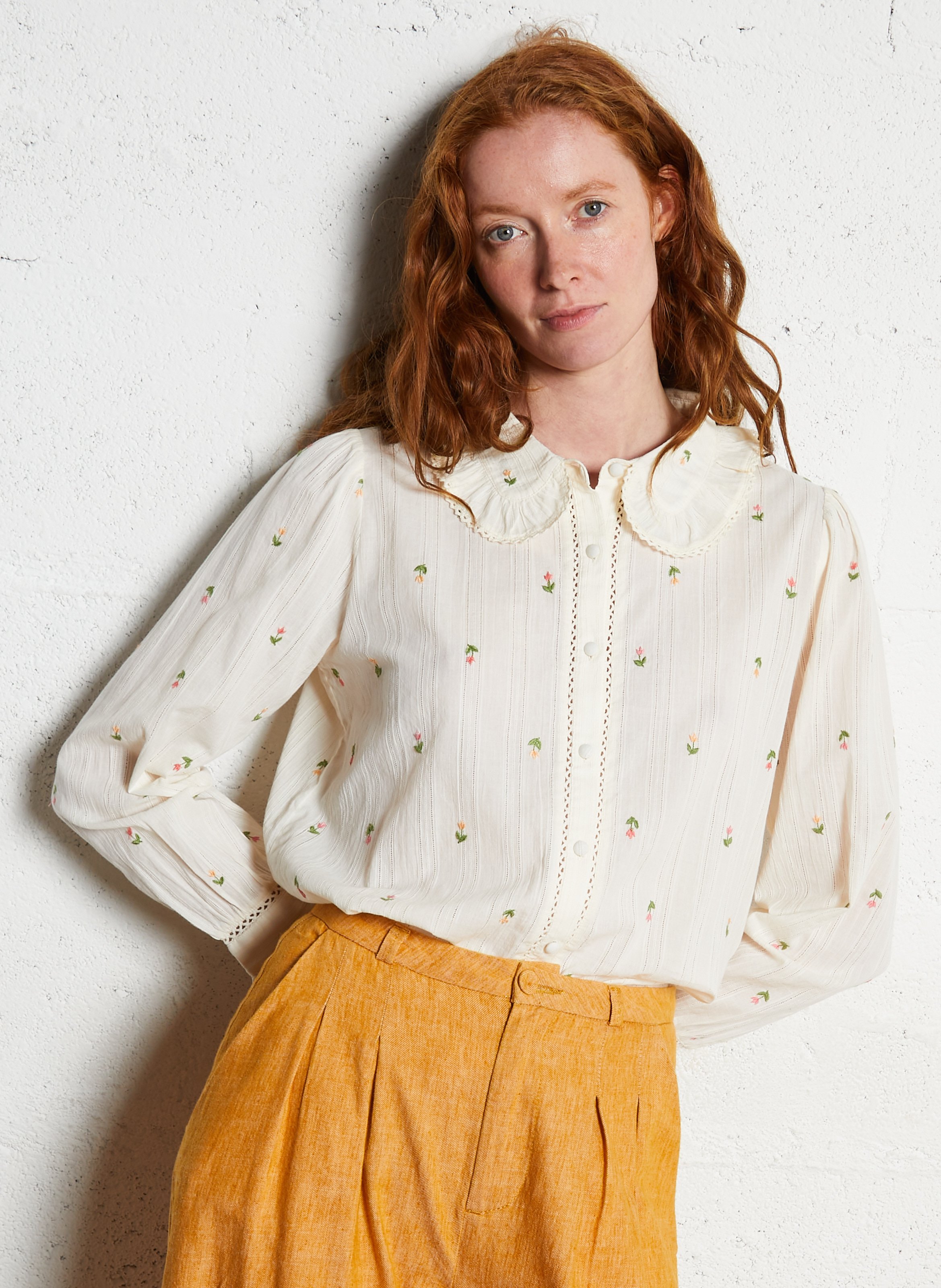 Katoenen blouse met Claudinekraag EMILE ET IDA Beige