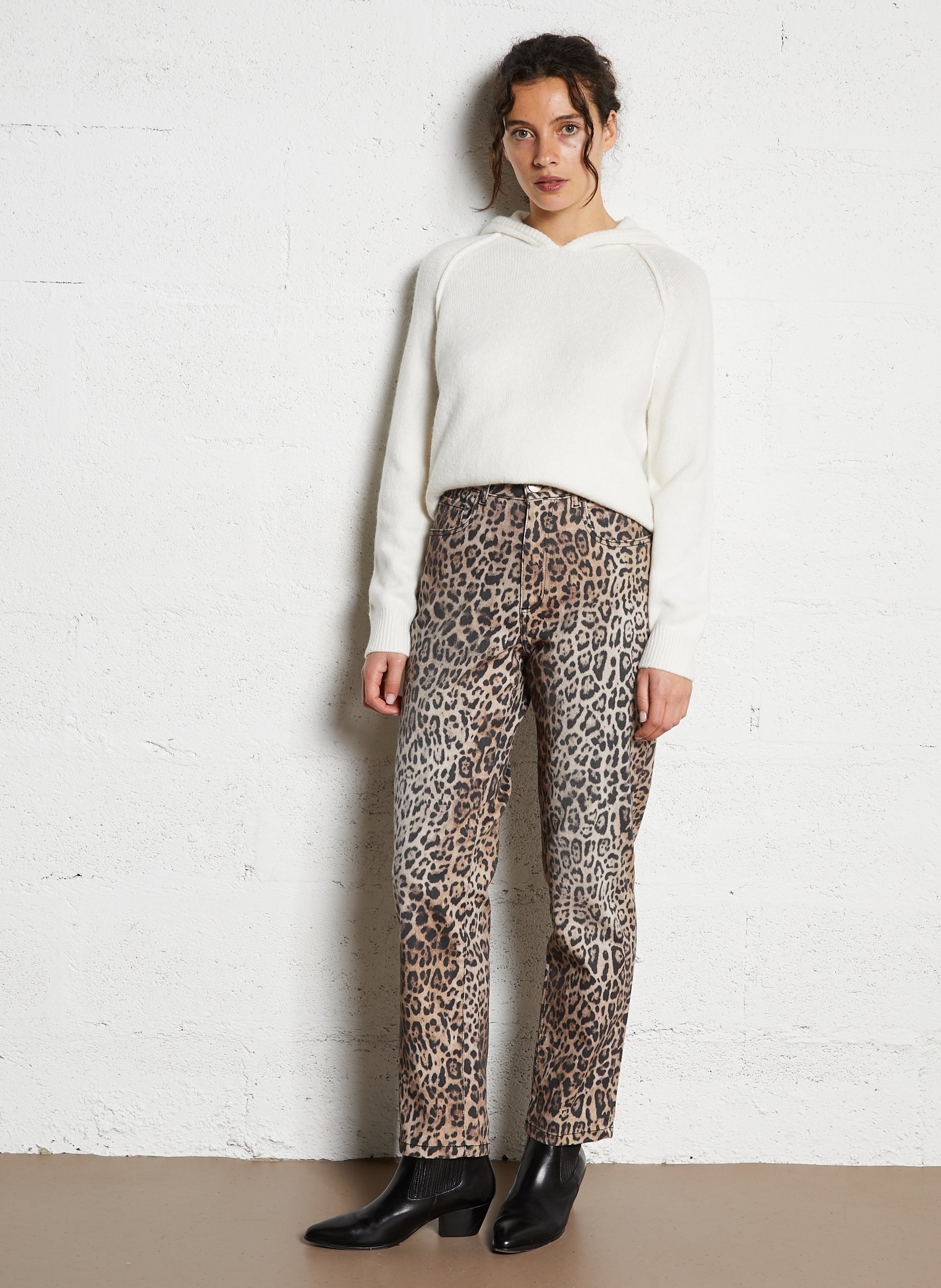 High-rise straight cotton-blend jeans SUD EXPRESS Beige