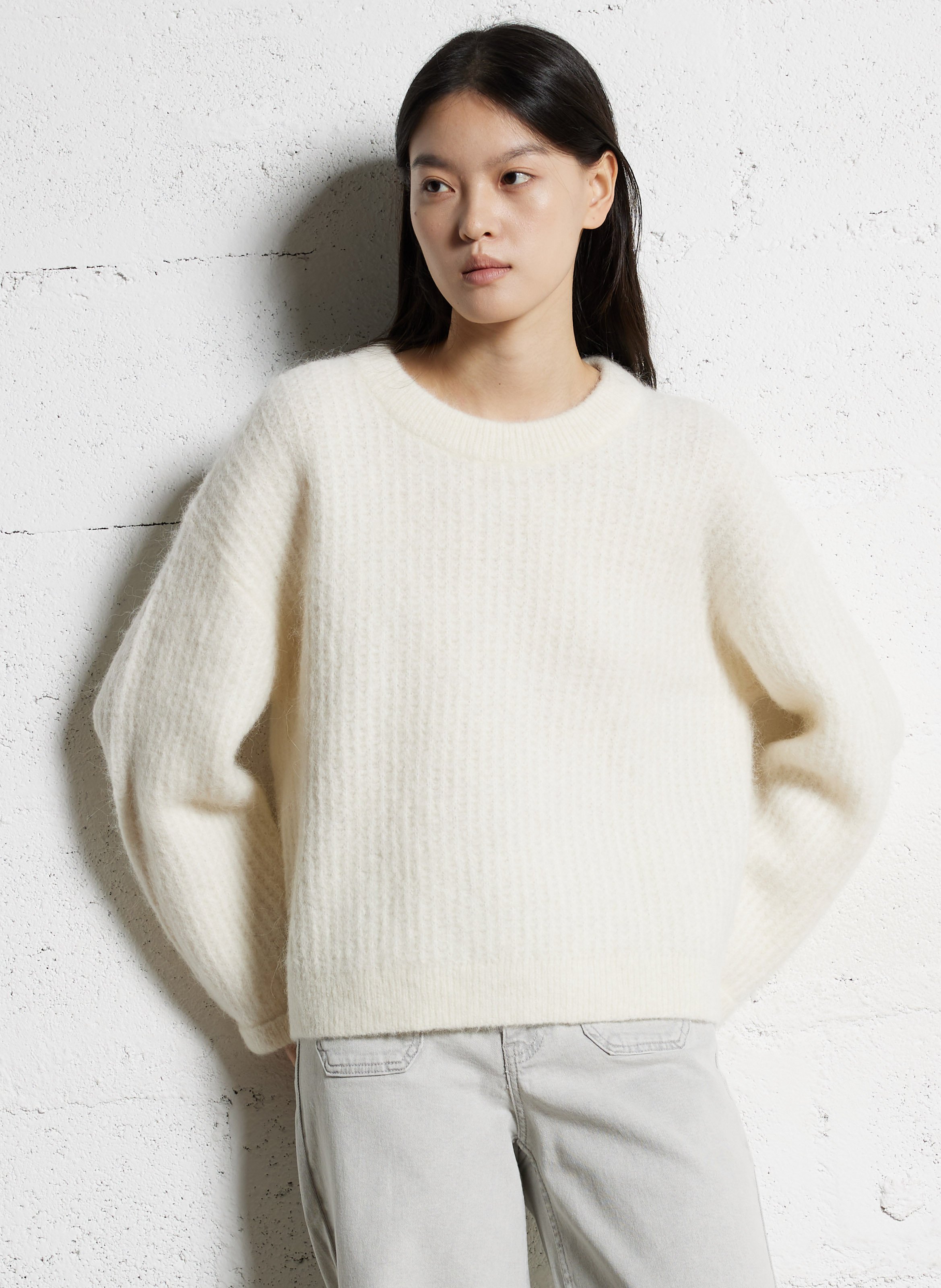 Pull oversize col rond en alpaga mélangé MAISON 123