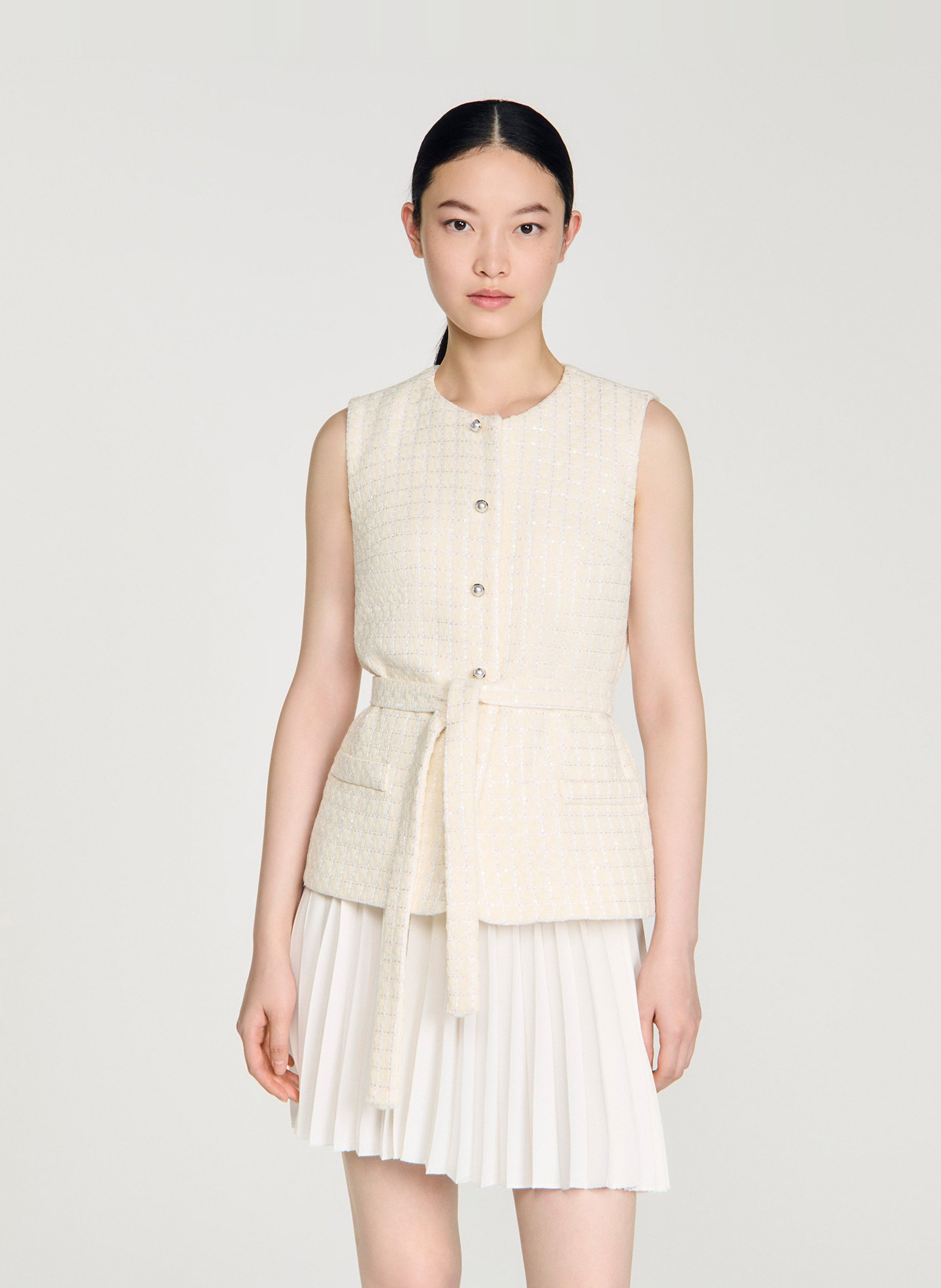 Robe courte col rond SANDRO Blanc