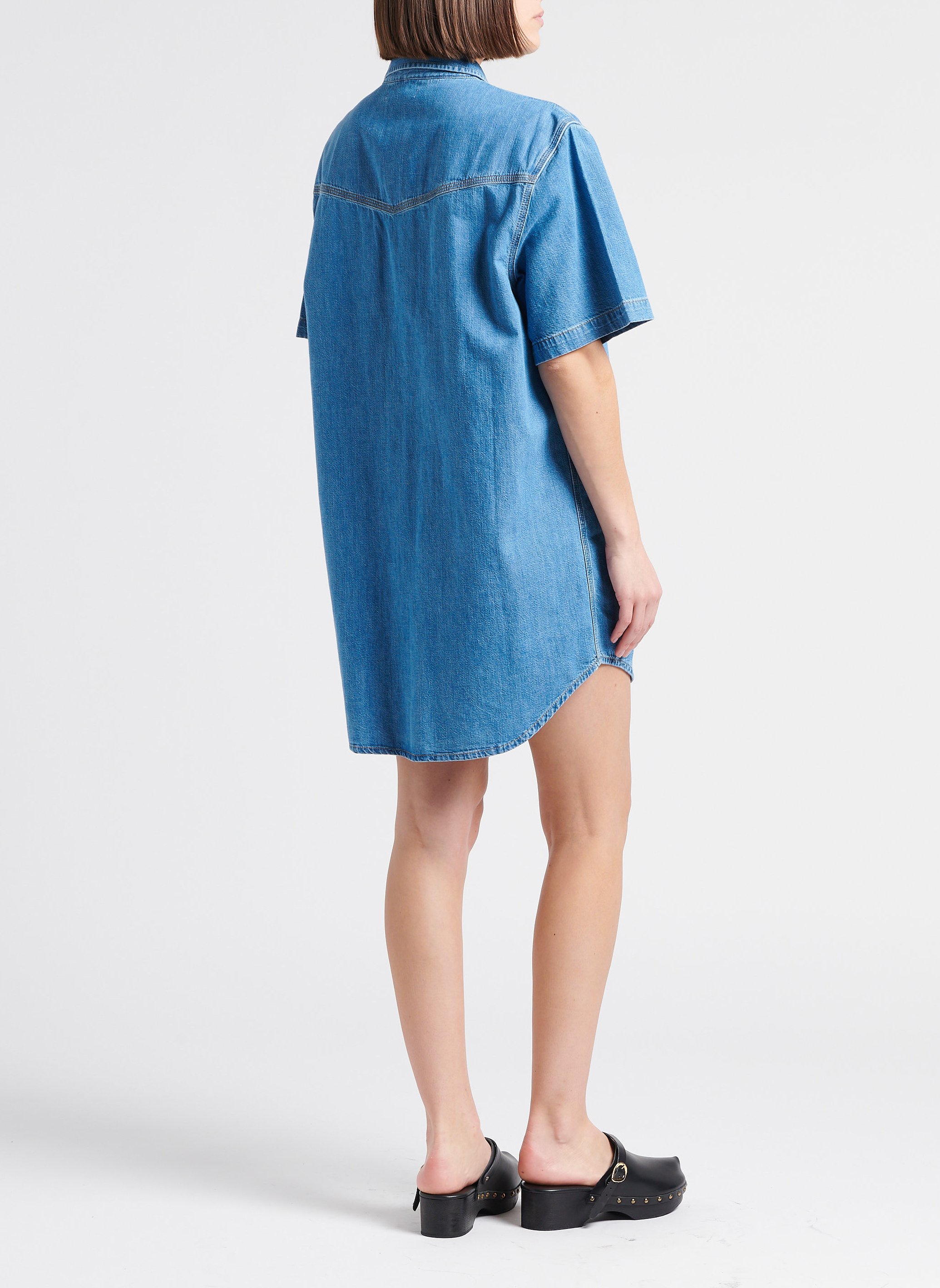 Short denim and cotton dress with classic collar RE/DONE Blue